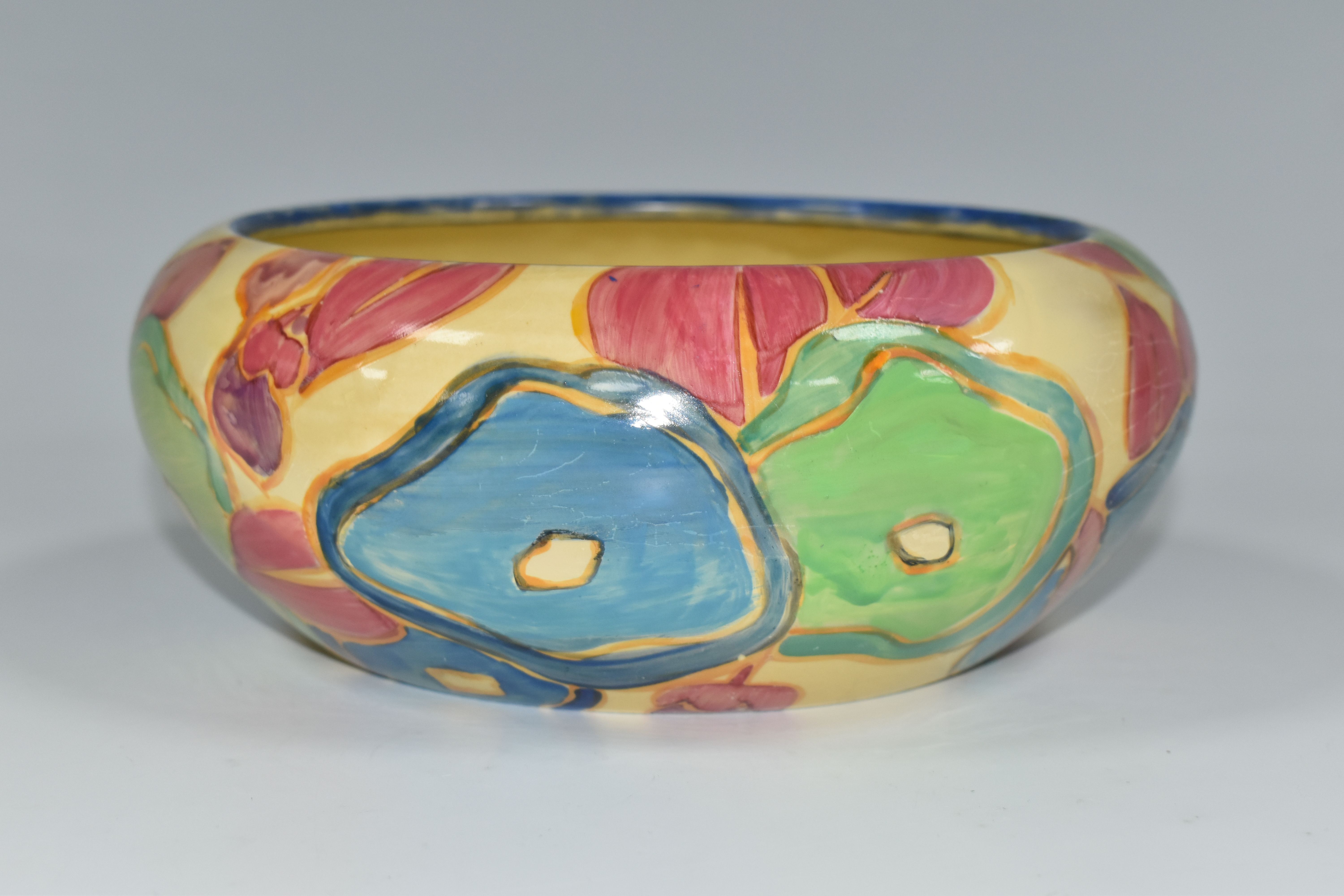 A CLARICE CLIFF FANTASQUE BIZARRE BOWL, in Blue Chintz pattern, painted with blue, pink and green - Image 2 of 5