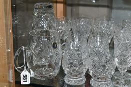 A QUANTITY OF CUT GLASS DRINKING GLASSES, mainly sets or part sets of glasses, tumblers, sherry