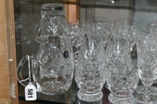 A QUANTITY OF CUT GLASS DRINKING GLASSES, mainly sets or part sets of glasses, tumblers, sherry
