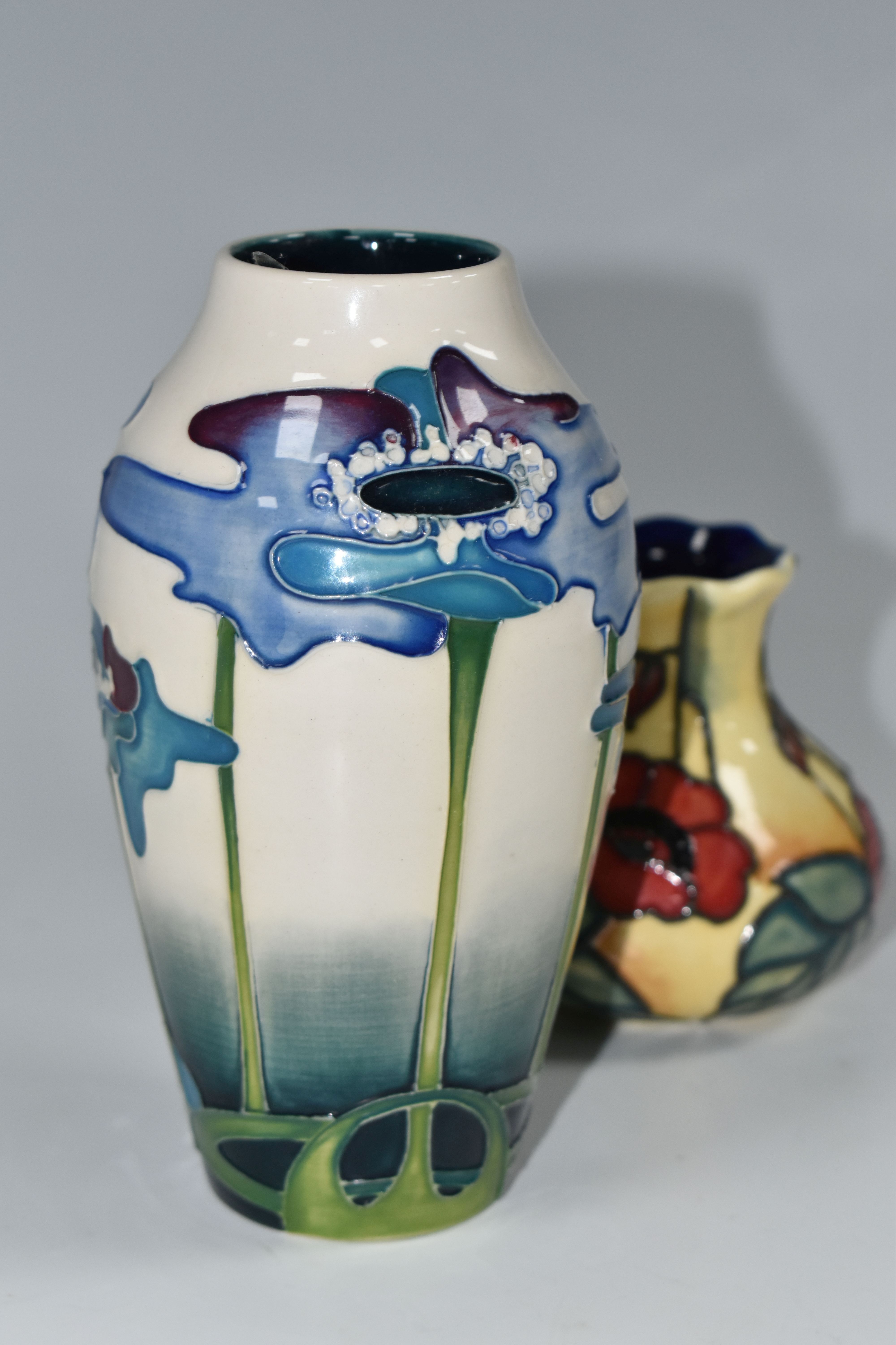 A MOORCROFT POTTERY VASE AND A SIMILAR OLD TUPTON WARE VASE, the Moorcroft Pottery baluster vase - Image 5 of 6