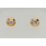 A PAIR OF 9CT GOLD DIAMOND SET EARRINGS, each earring set with a round brilliant cut diamond, collet