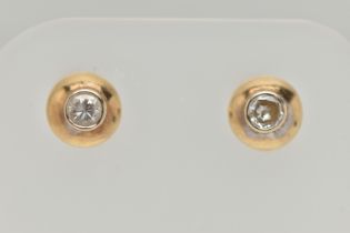 A PAIR OF 9CT GOLD DIAMOND SET EARRINGS, each earring set with a round brilliant cut diamond, collet