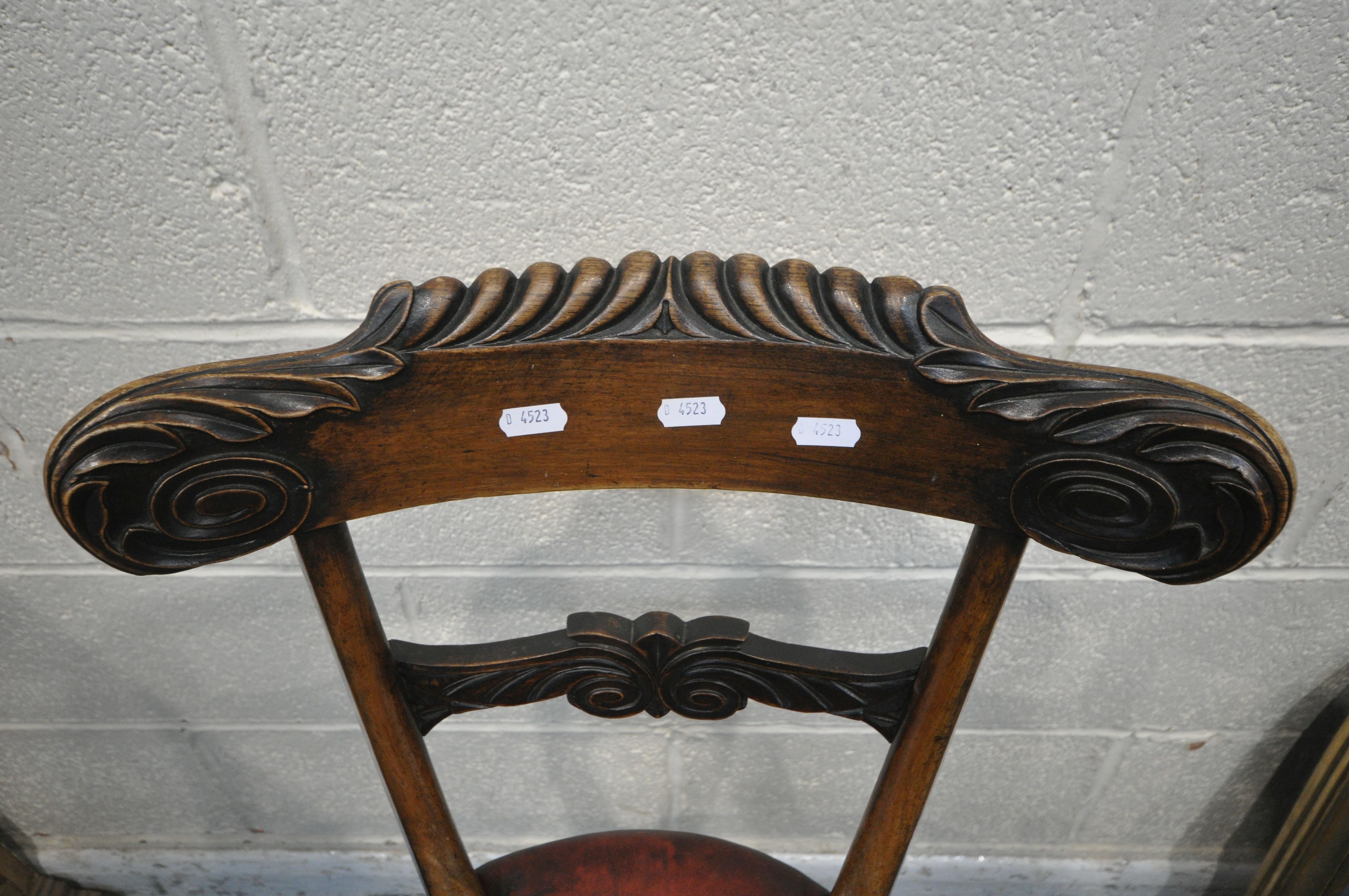 A 19TH CENTURY ROSEWOOD MUSICIAN / HARPIST SWIVEL CHAIR, with scrolled and foliate backrest, oxblood - Image 2 of 7