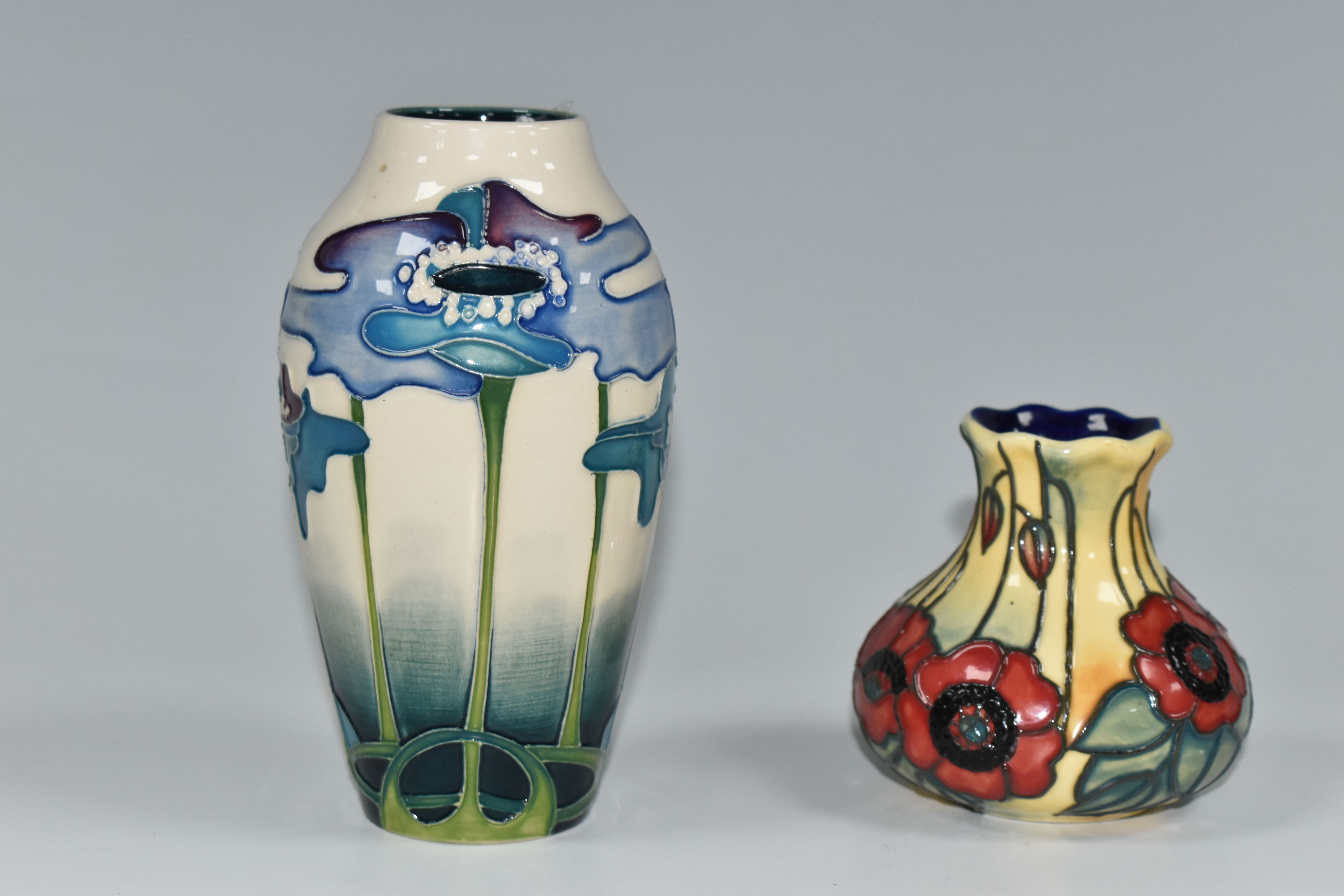 A MOORCROFT POTTERY VASE AND A SIMILAR OLD TUPTON WARE VASE, the Moorcroft Pottery baluster vase - Image 3 of 6