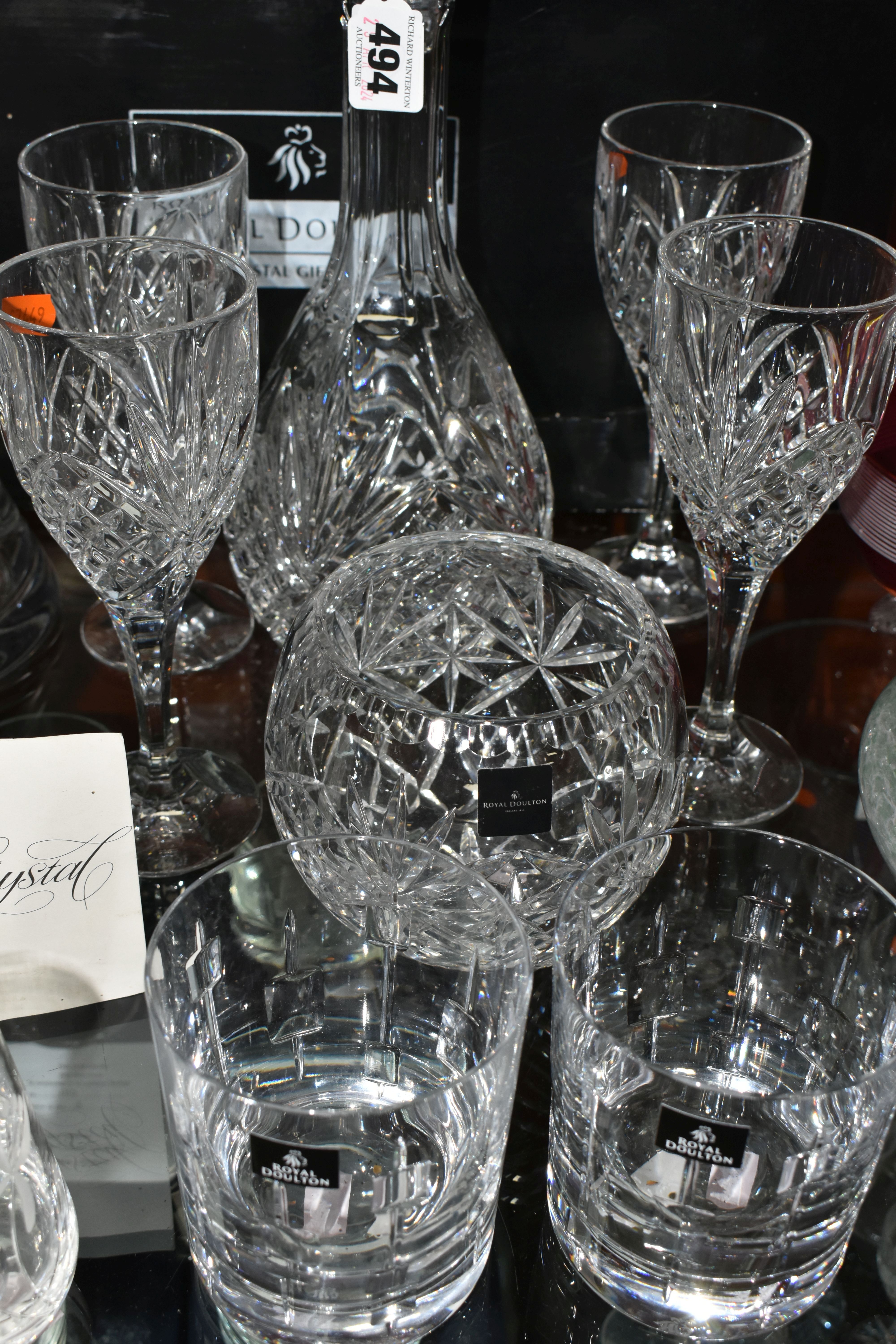 A SELECTION OF ROYAL DOULTON CRYSTAL GIFTWARES ETC, comprising a boxed decanter with four wine - Image 4 of 8