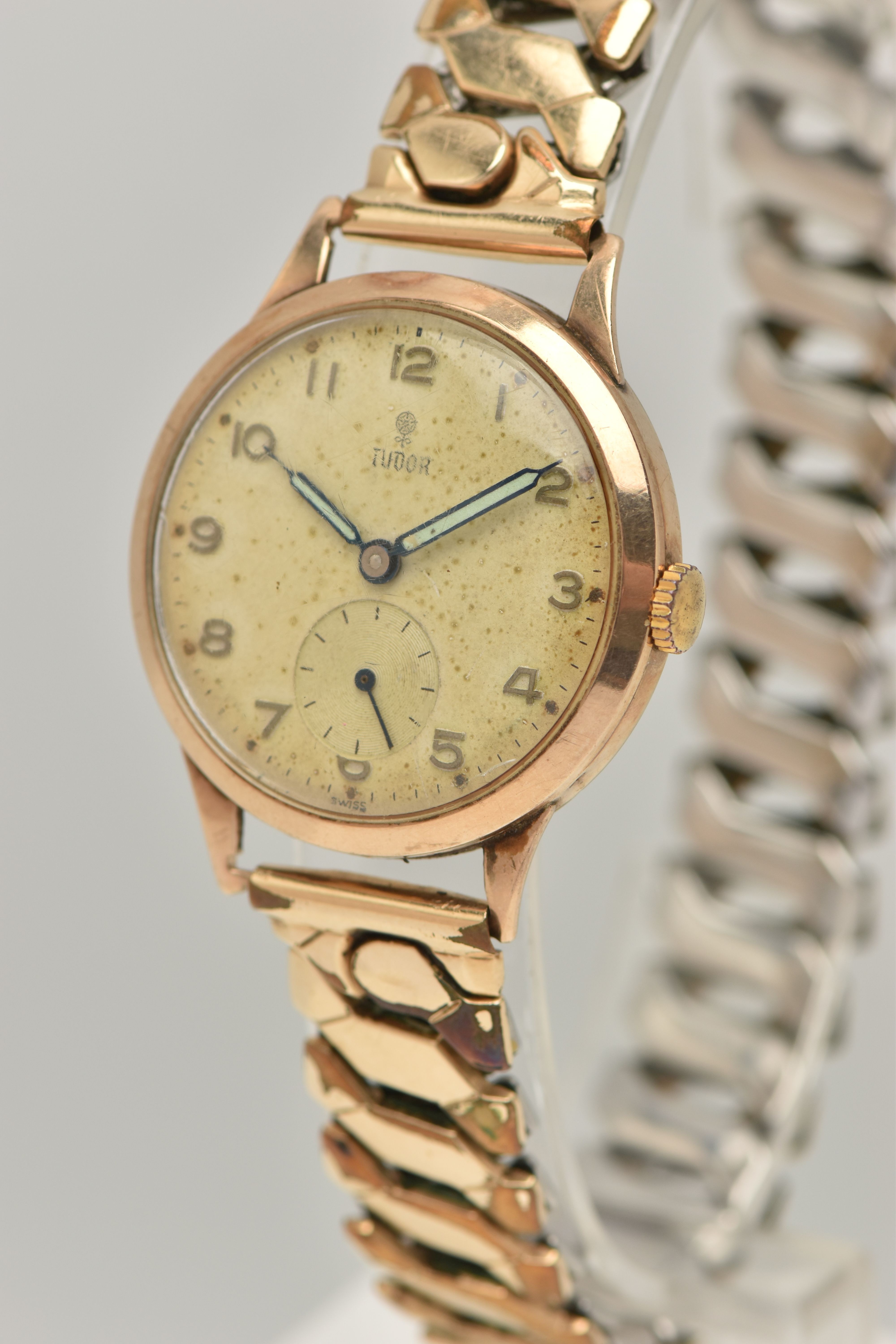 A 9CT GOLD 'TUDOR' WRISTWATCH, hand wound movement, round dial signed 'Tudor', Arabic numerals, - Image 3 of 6