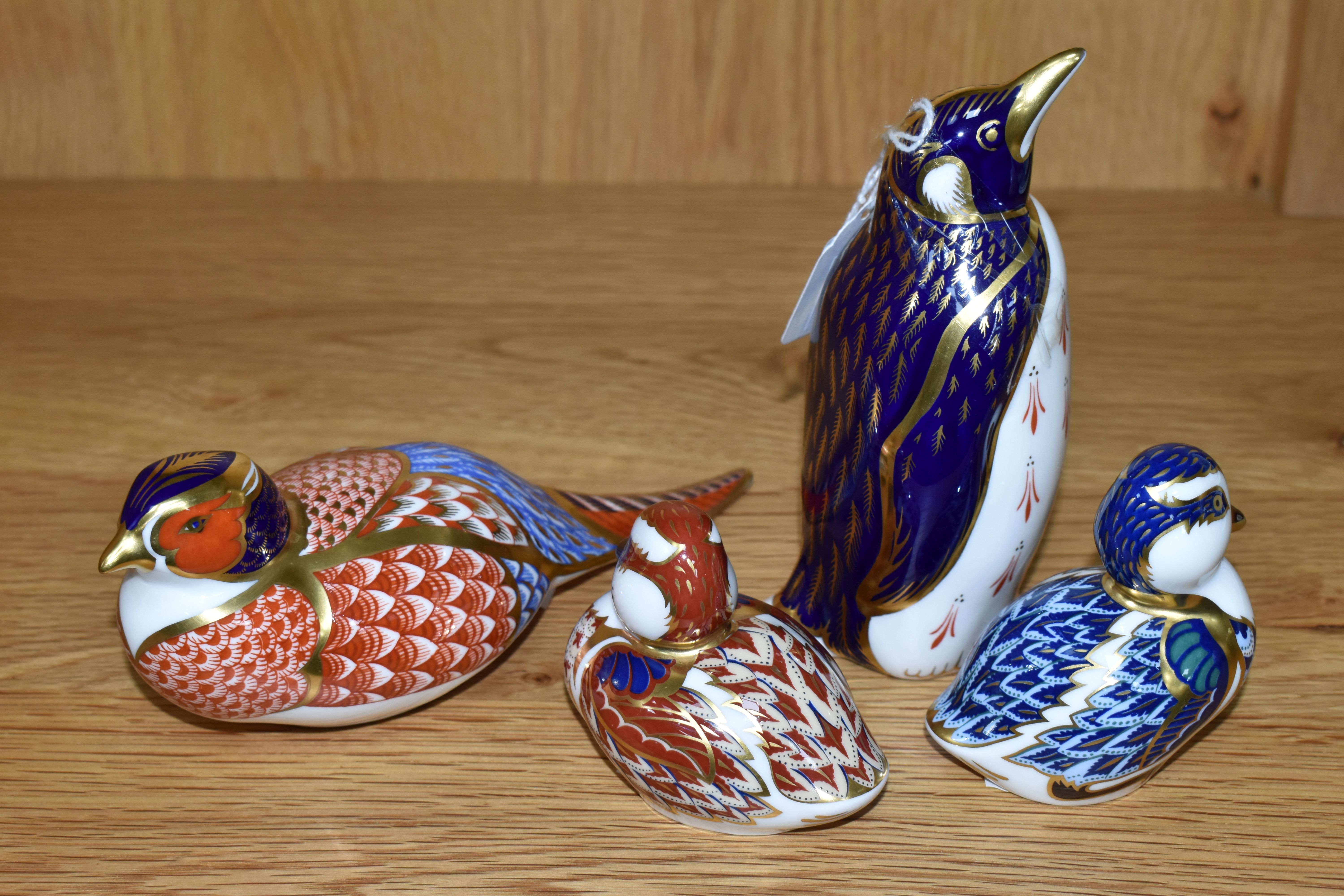 FOUR ROYAL CROWN DERBY PAPERWEIGHTS, comprising a Penguin, gold stopper, height 13cm, a Pheasant, - Image 3 of 4