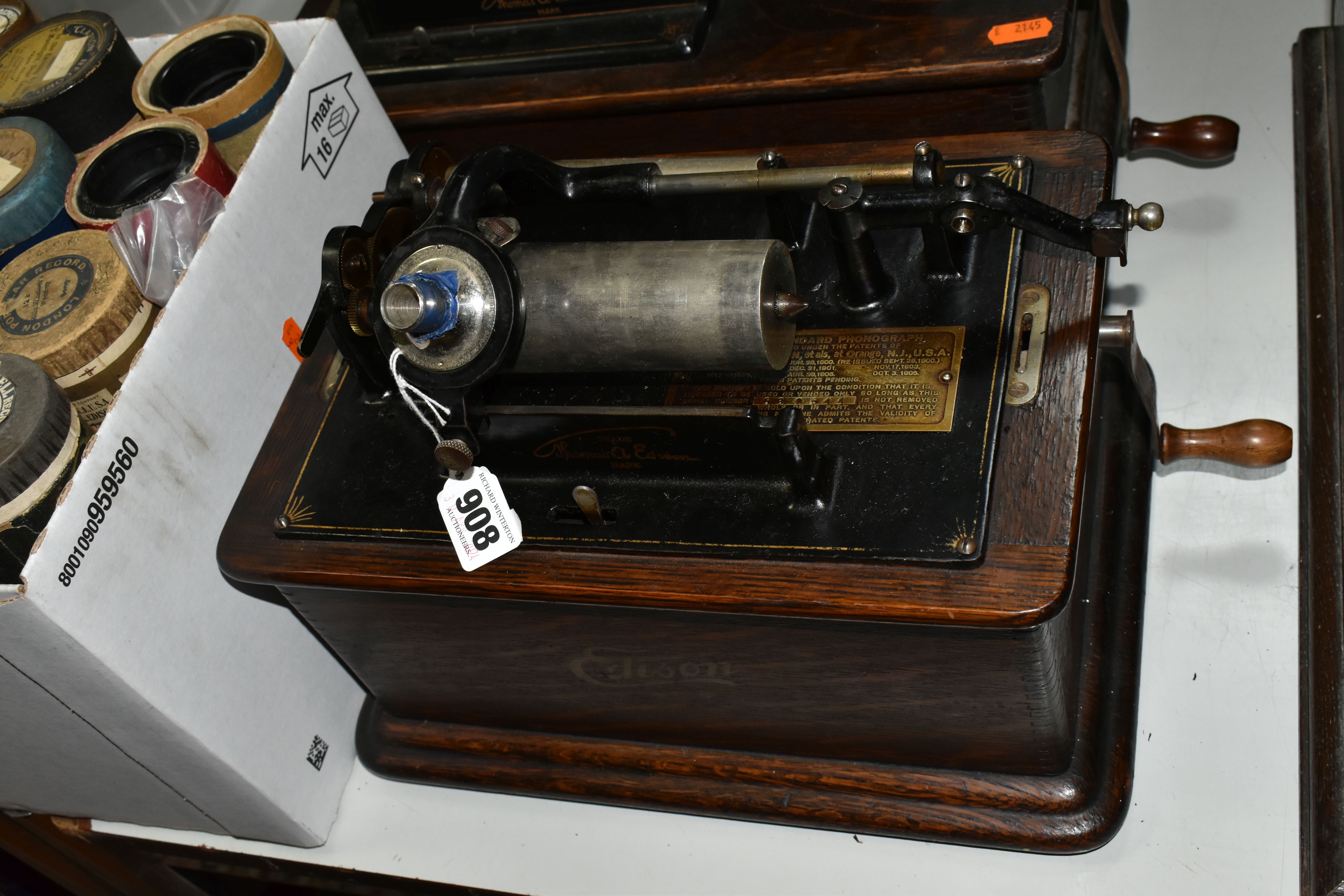 TWO EDISON PHONOGRAPHS AND A BOX OF ASSOCIATED RECORDS, comprising an Edison Standard Phonograph, - Image 4 of 23