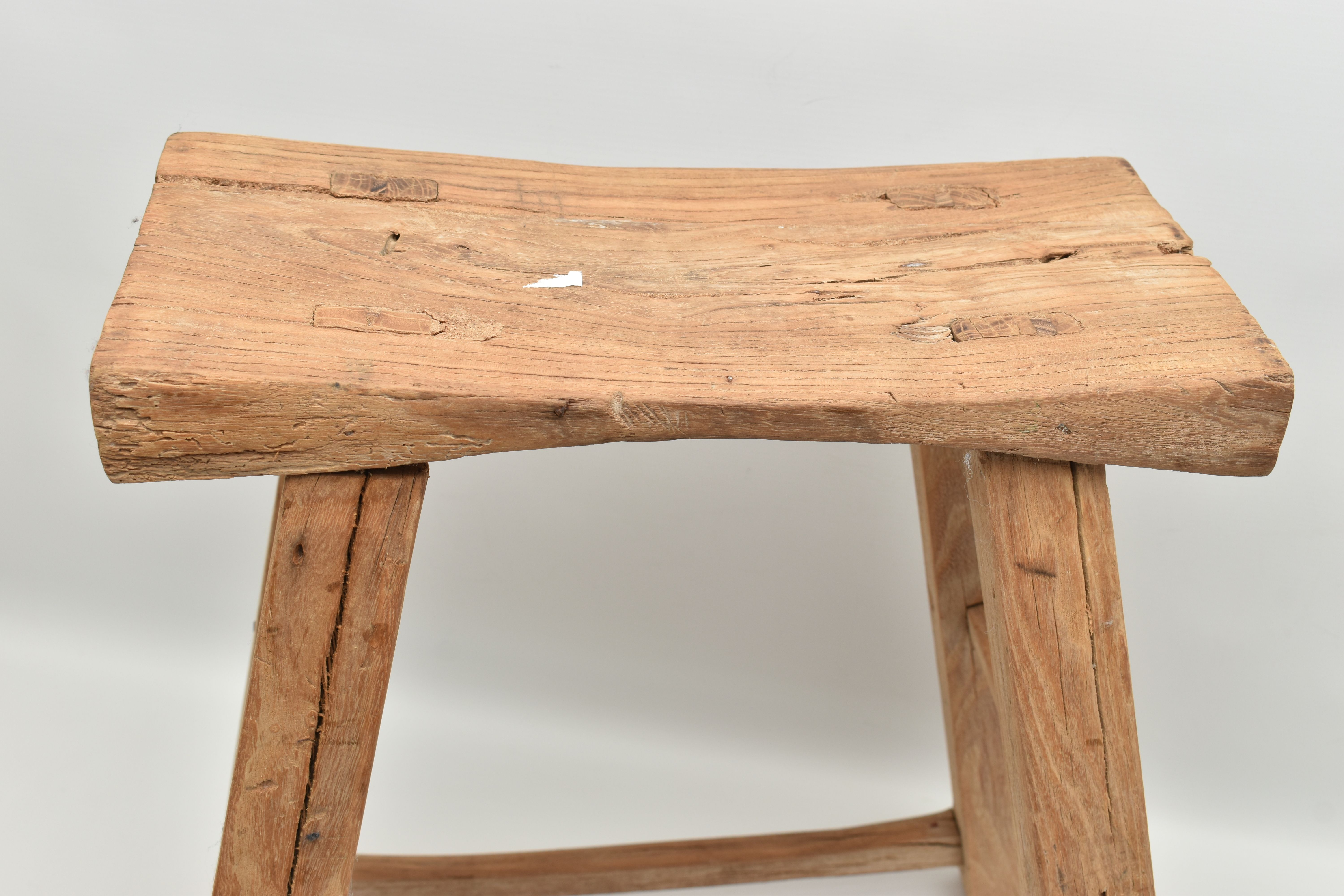 AN ELM STOOL, on square tapered legs, united by stretchers, width 46cm x depth 31cm x height 50cm ( - Image 2 of 6