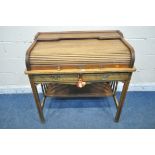 ANGUS OF LONDON, AN EARLY 20TH CENTURY WALNUT ROLL TOP DESK, with a raised shelf, the tambour door