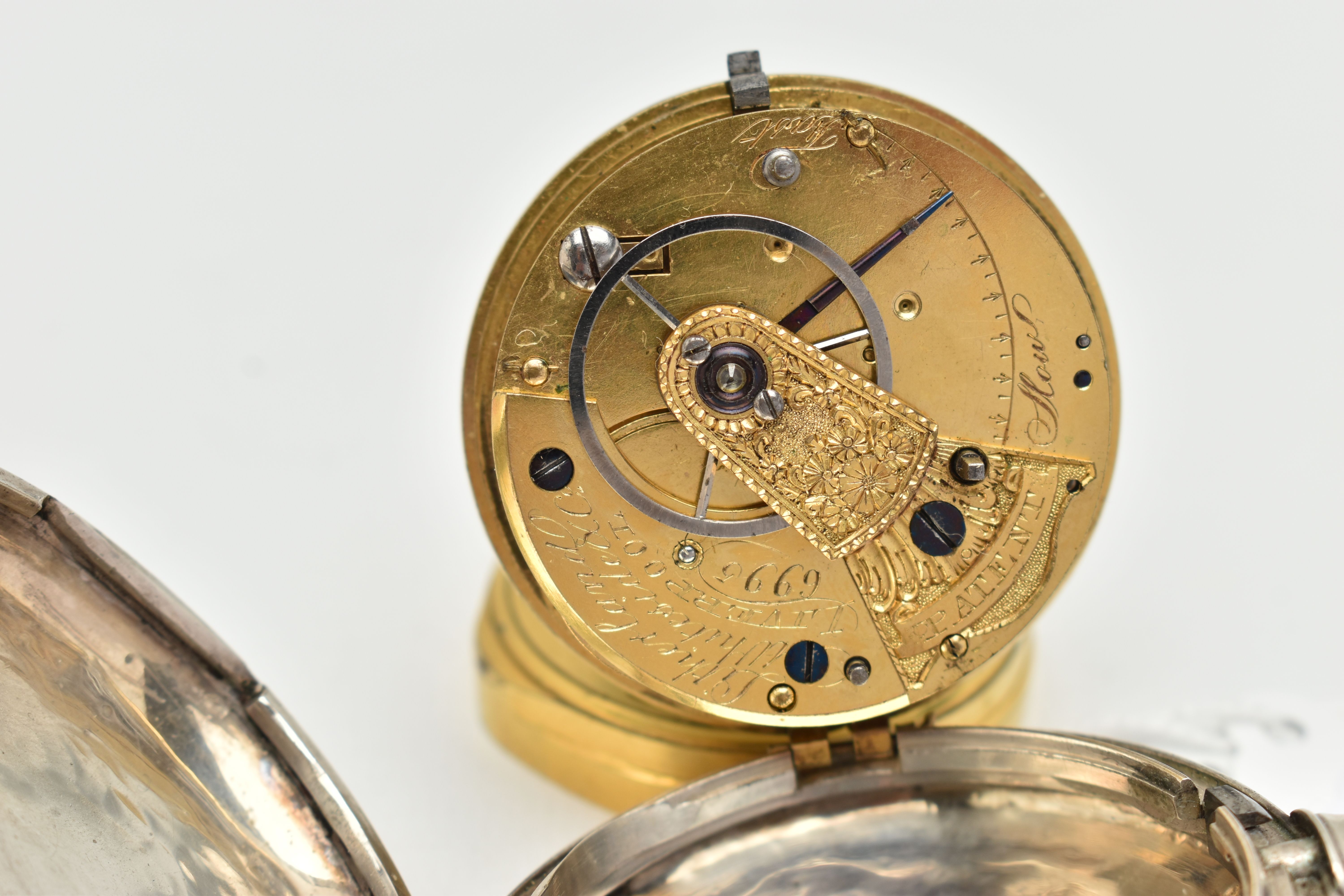 A GEORGE III SILVER FULL HUNTER POCKET WATCH, key wound movement, Roman numerals, plain polished - Image 5 of 5