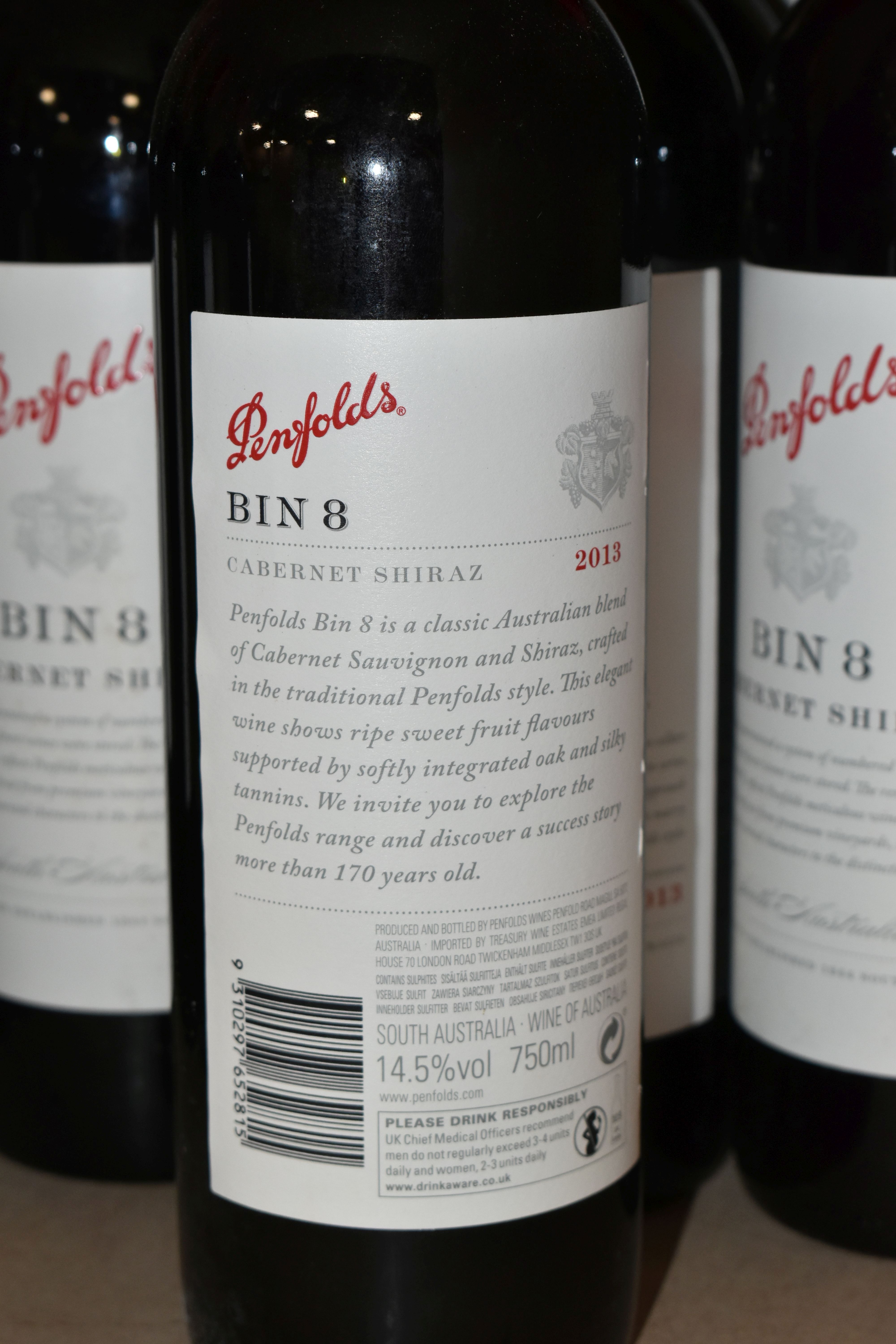 WINE, Seven Bottles of PENFOLDS BIN 8 CABERNET SHIRAZ 2013 (Aus) 14.5% vol. 750ml, all seals intact - Image 2 of 3