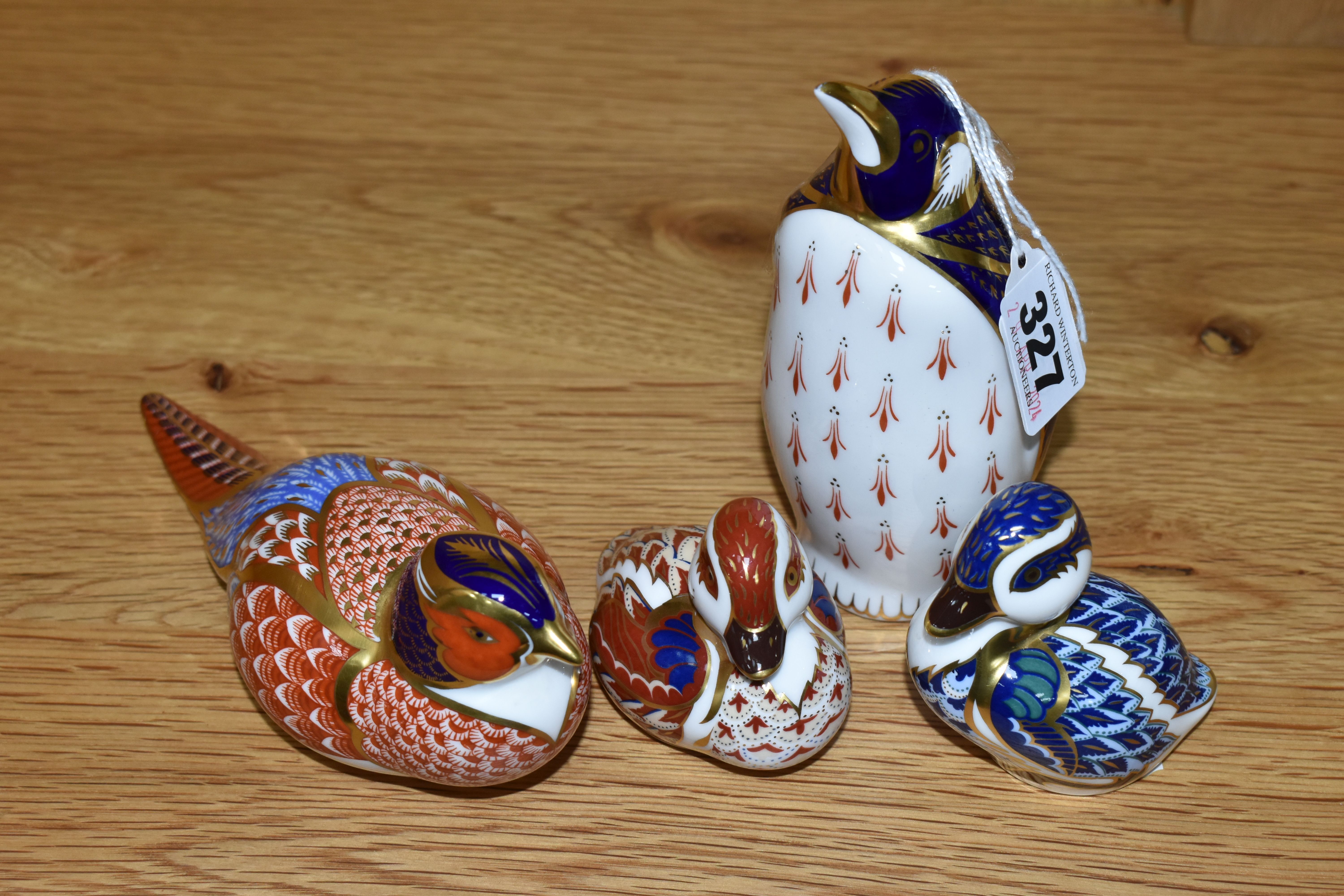 FOUR ROYAL CROWN DERBY PAPERWEIGHTS, comprising a Penguin, gold stopper, height 13cm, a Pheasant, - Image 2 of 4