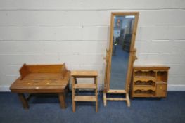 A SELECTION OF PINE OCCASIONAL FURNITURE, to include a coffee table, width 89cm x depth 45cm x