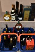 ALCOHOL, Two Baskets of Assorted Alcohol comprising one bottle of COURVOISIER VSOP FINE CHAMPAGNE