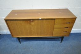 WRIGHTON, A MID CENTURY TOLA AND BLACK SIDEBOARD, fitted with four drawers and double cupboard