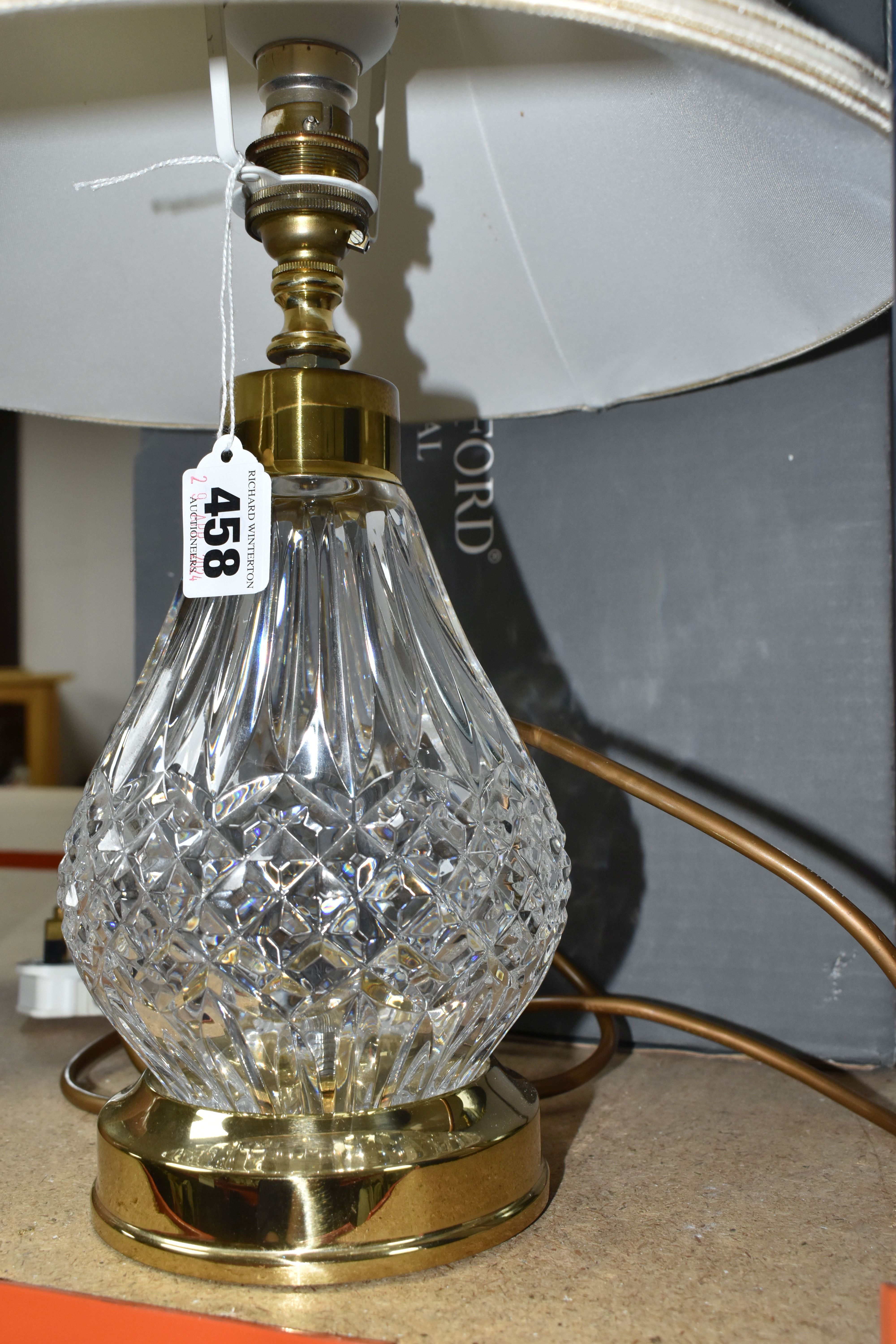 A BOXED WATERFORD CRYSTAL TABLE LAMP, with cream shade, height 26cm (1) (Condition Report: untested, - Image 2 of 3