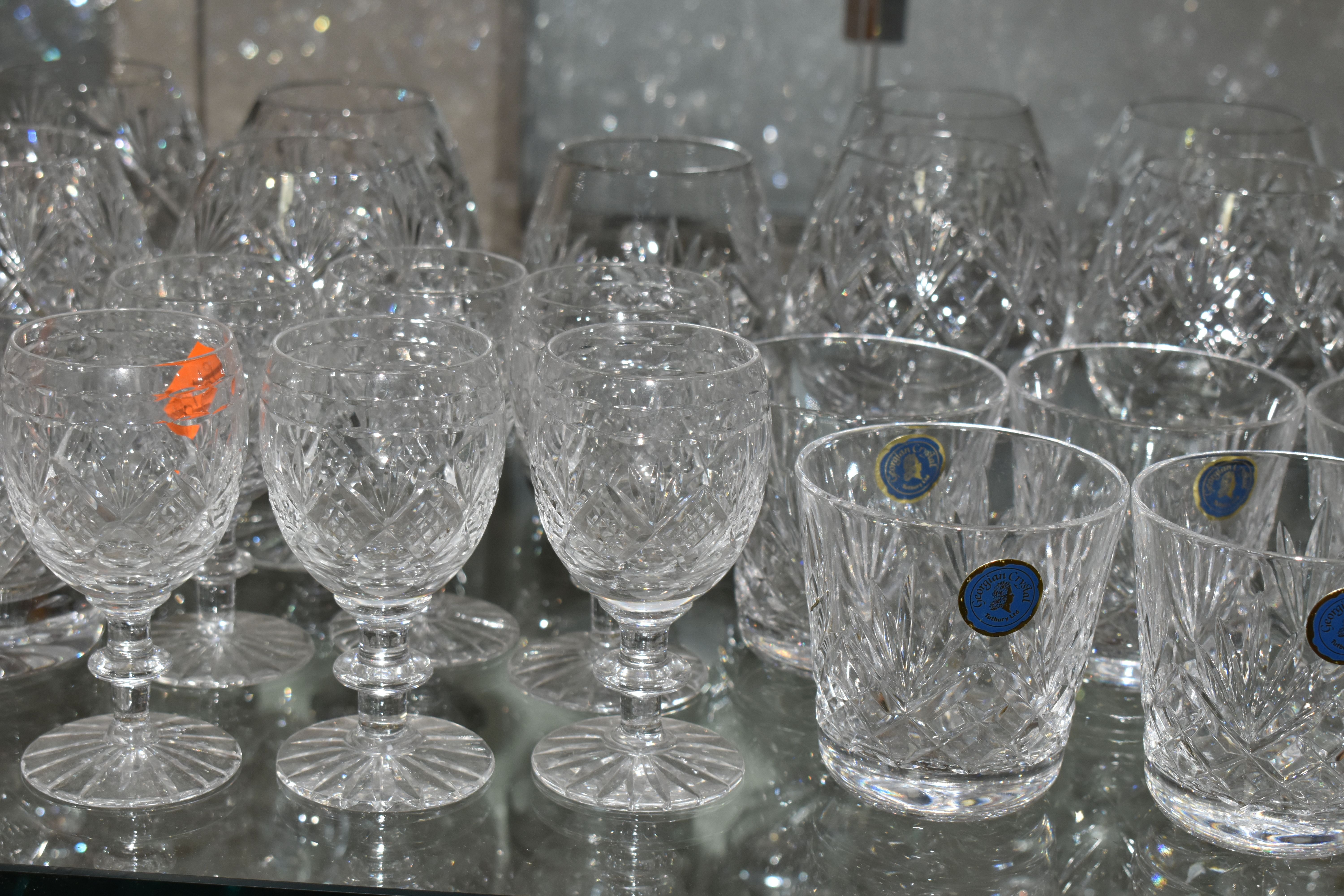 A QUANTITY OF CUT GLASS DRINKING GLASSES, mainly sets or part sets of glasses, tumblers, sherry - Image 5 of 13
