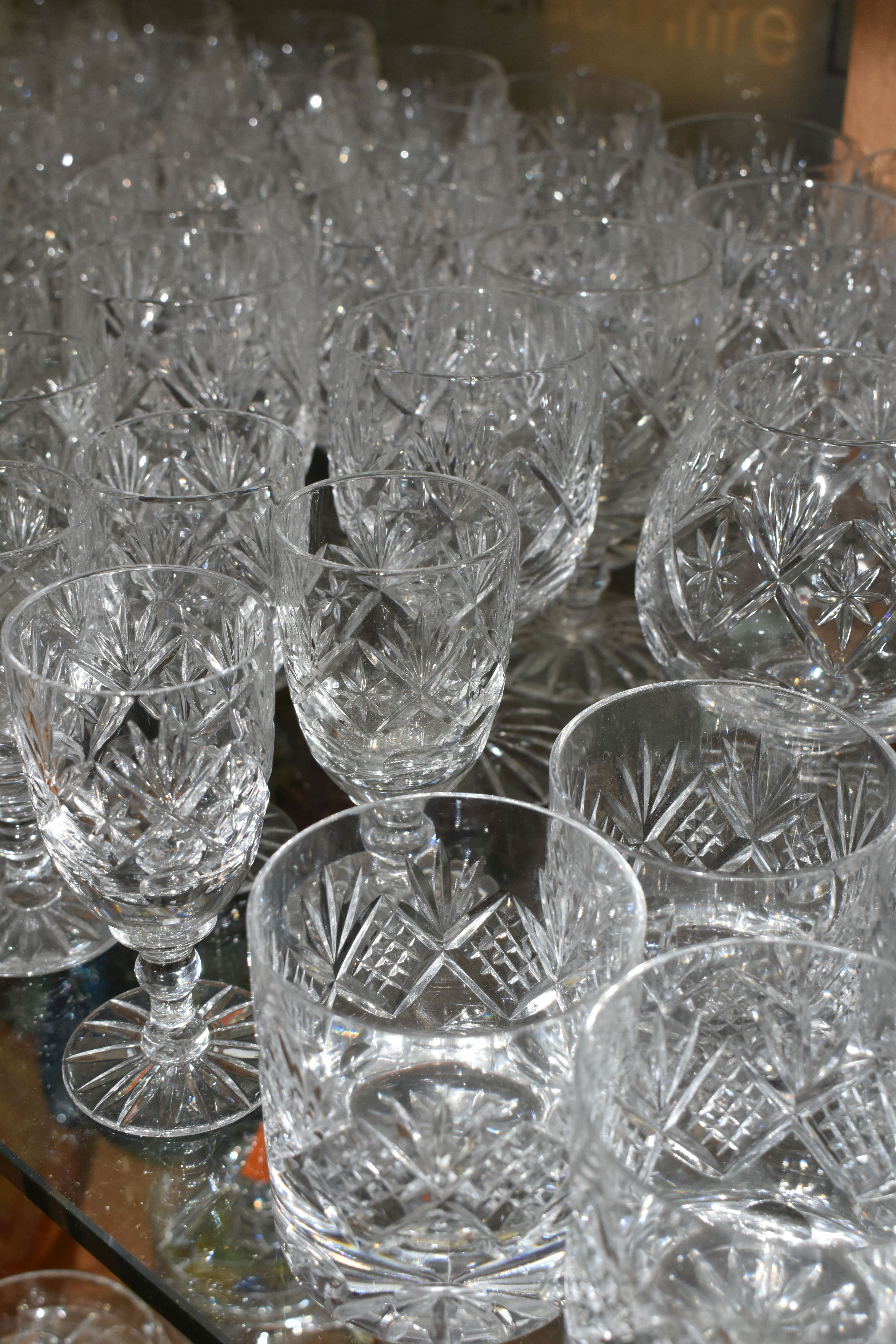 A QUANTITY OF CUT GLASS DRINKING GLASSES, mainly sets or part sets of glasses, tumblers, sherry - Image 9 of 13