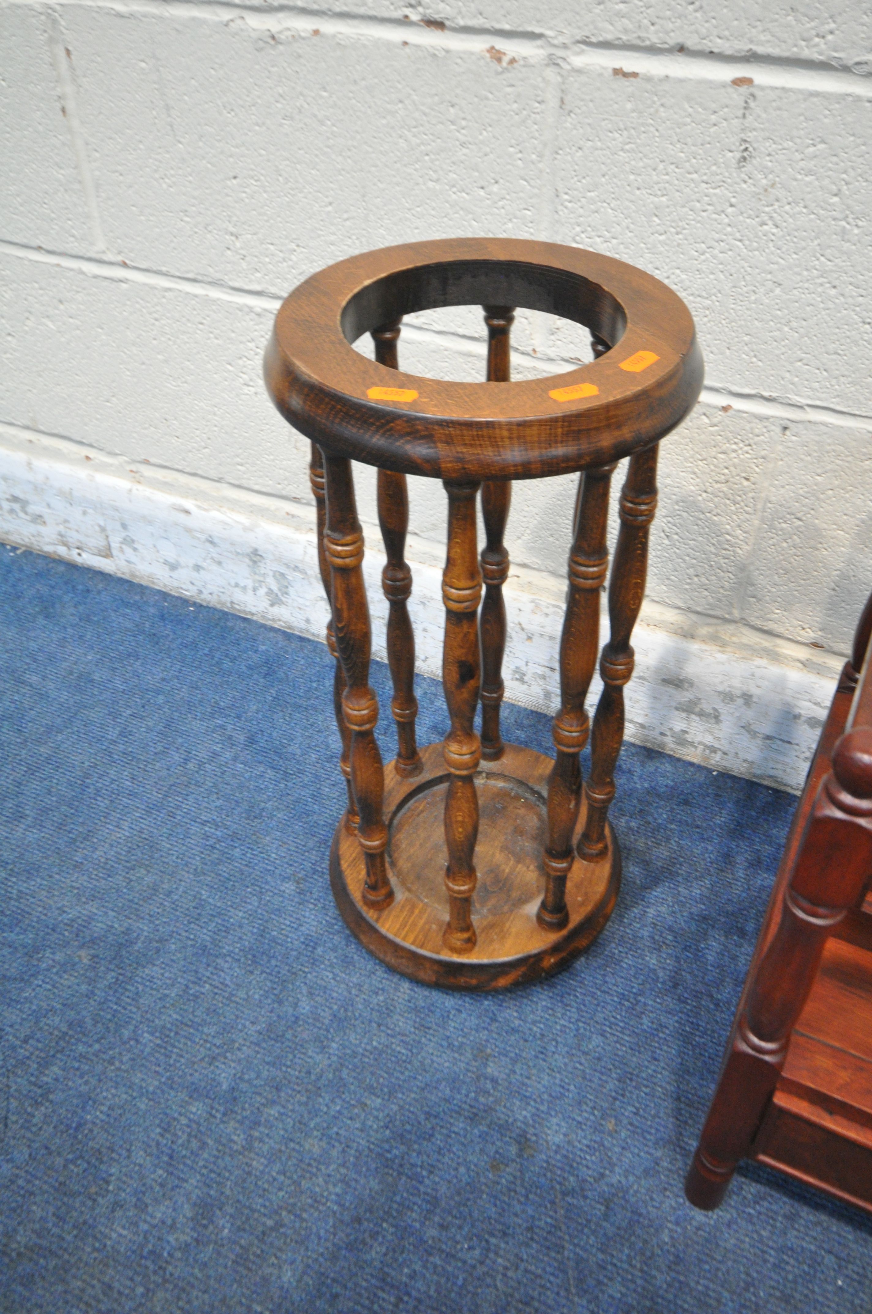 A REPRODUCTION MAHOGANY MAGAZINE RACK, with a single drawer, along with a stick stand (condition - Image 3 of 3