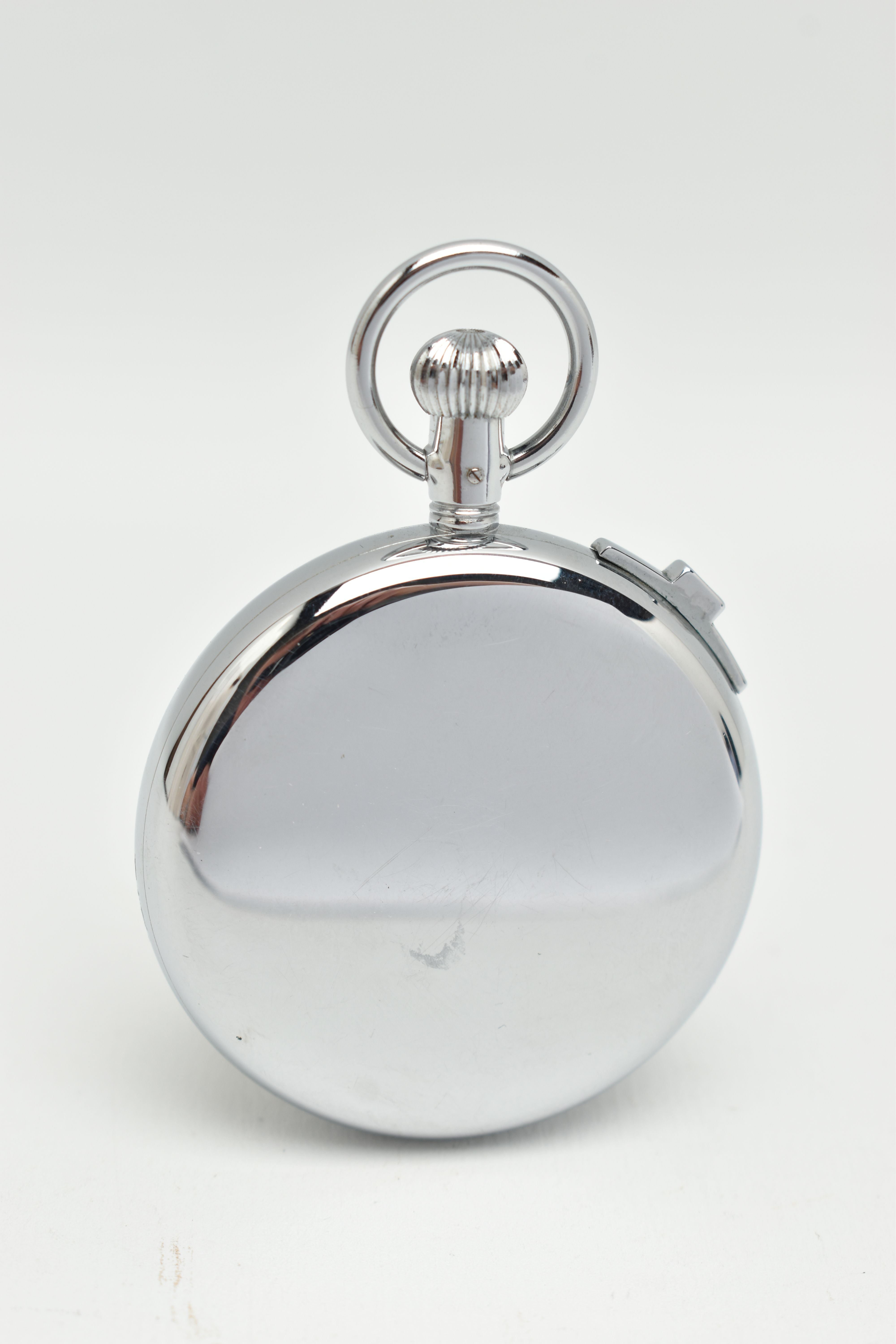 A CAMERER CUSS LONDON INCABLOC CHROME CASED STOPWATCH, white painted dial marked in 10 second - Image 2 of 4