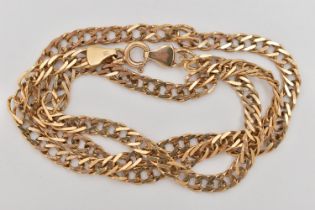 A 9CT GOLD DOUBLE CURB LINK CHAIN, fitted with a spring clasp, approximate length 510mm,