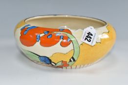 A CLARICE CLIFF 'DEVON' PATTERN BOWL, painted with a stylised landscape on a cream ground, backstamp