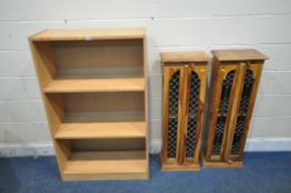 AN IKEA BOOKCASE, with two adjustable shelves, width 76cm x depth 31cm x height 124cm, along with