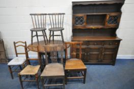 A SELECTION OF 20TH CENTURY OAK FURNITURE, to include a barley twist gate leg table, open width