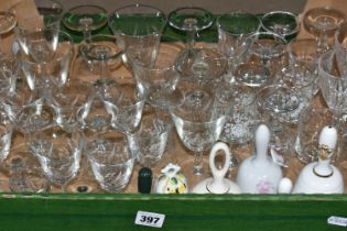 ONE BOX OF GLASSWARE, to include eleven etched red wine glasses, twelve white wine glasses, four