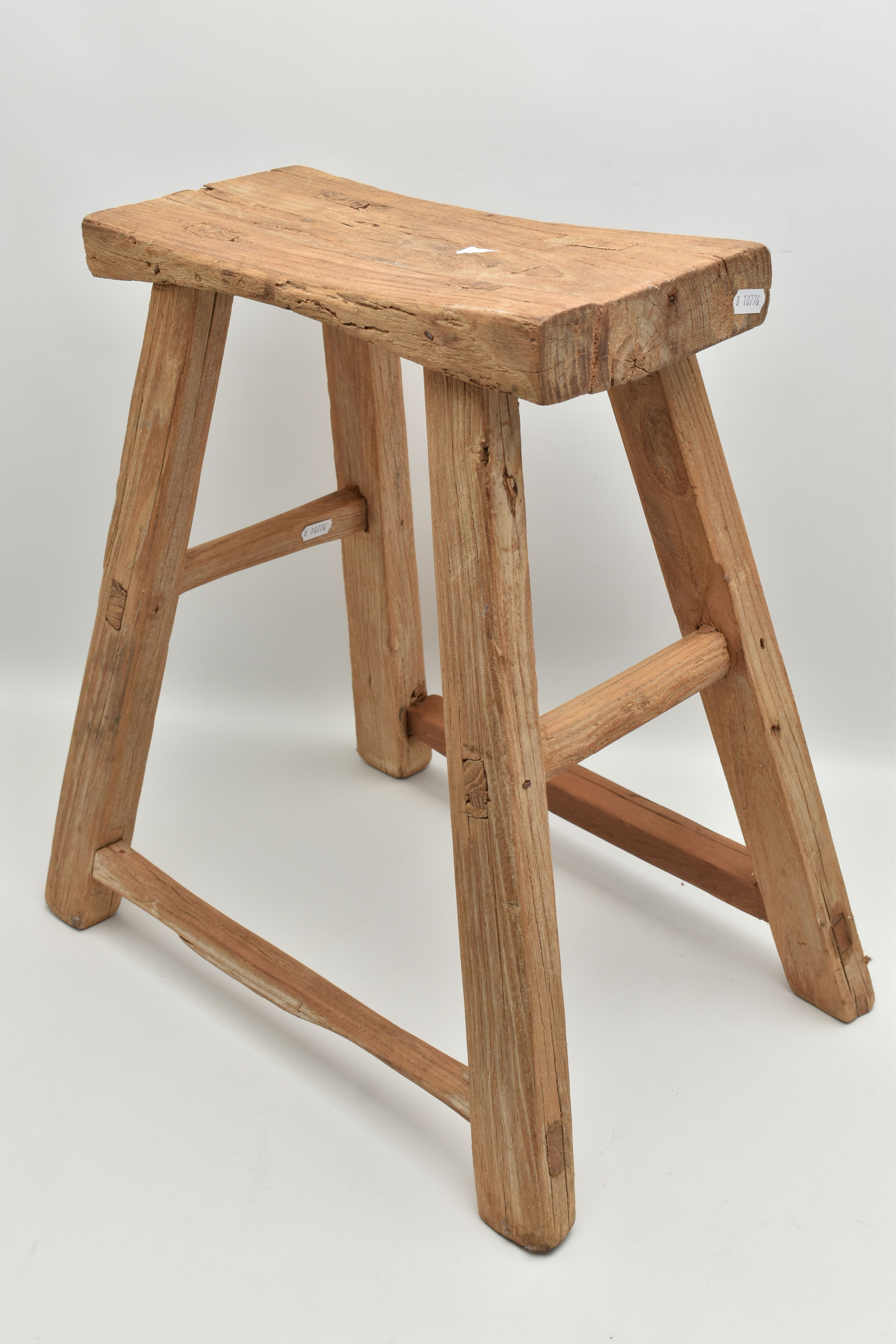 AN ELM STOOL, on square tapered legs, united by stretchers, width 46cm x depth 31cm x height 50cm ( - Image 4 of 6