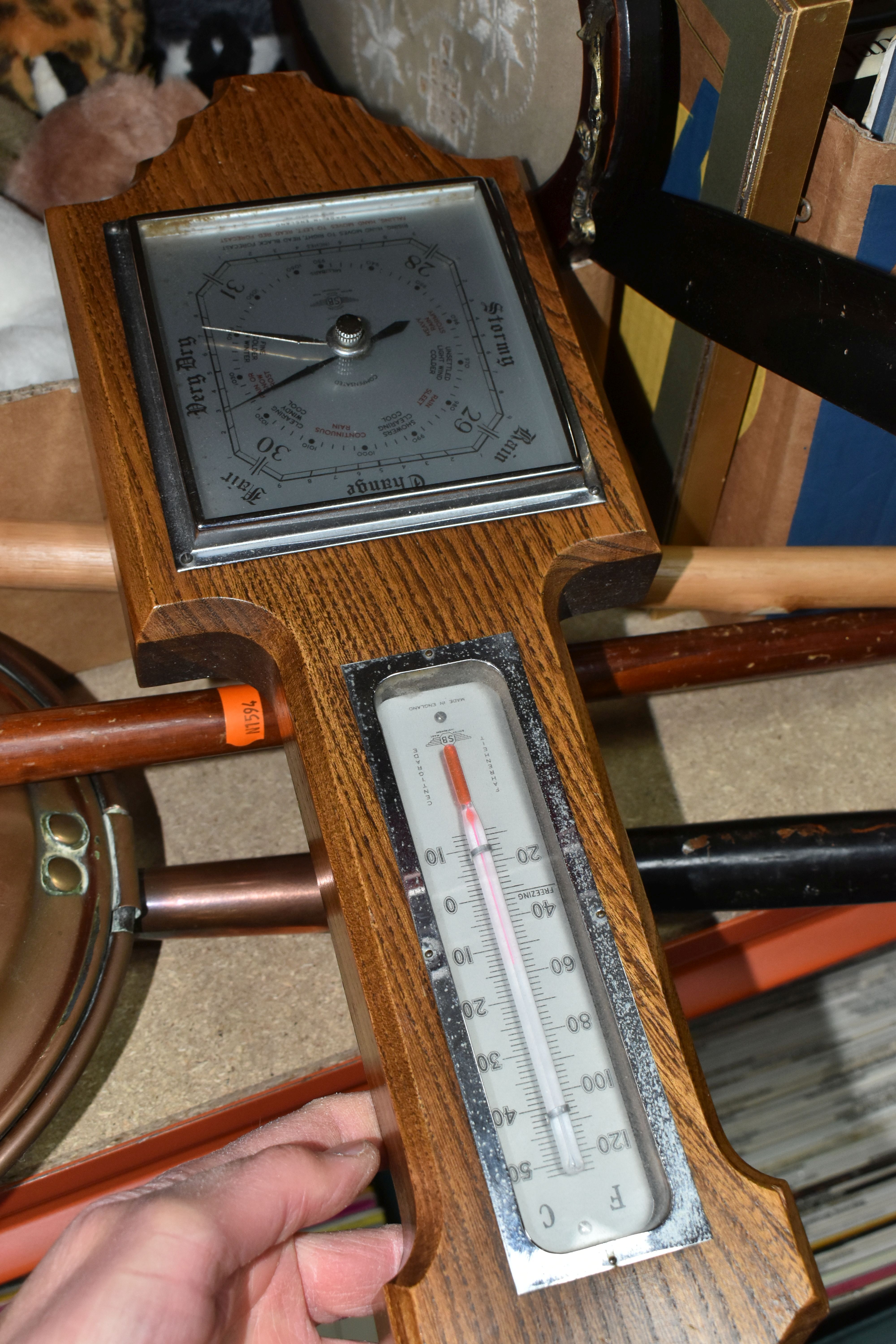 THREE BOXES OF METALWARE AND SUNDRIES, to include a copper kettle, brass jam pan, copper funnel, - Image 3 of 7