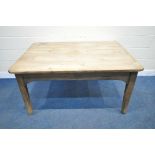 A 19TH CENTURY SYCAMORE RECTANGULAR PLANK TOP FARMHOUSE TABLE, with frieze drawer to each end,