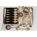 ASSORTED SILVER CUTLERY, to include a cased set of six silver teaspoons, hallmarked 'James