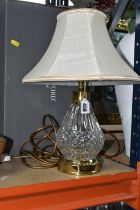 A BOXED WATERFORD CRYSTAL TABLE LAMP, with cream shade, height 26cm (1) (Condition Report: untested,