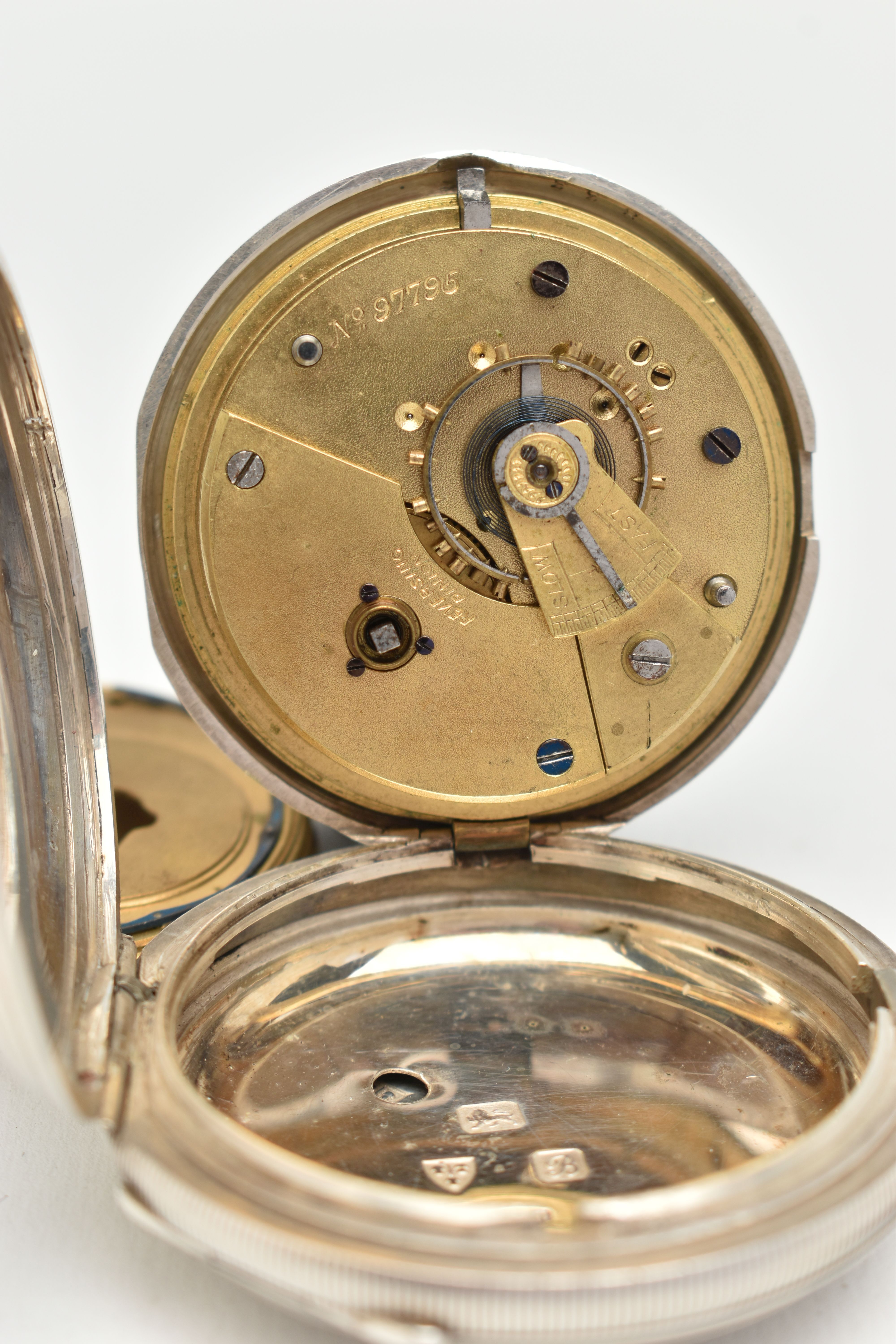 AN EDWARDIAN SILVER FULL HUNTER POCKET WATCH, key wound movement, Roman numerals, second - Image 6 of 6