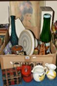 ONE BOX AND LOOSE MISCELLANEOUS SUNDRIES, to include a mid-century framed print of 'Scarlet