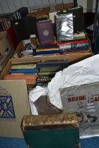 FOUR BOXES OF BOOKS, containing over 130 miscellaneous titles in hardback and paperback formats,