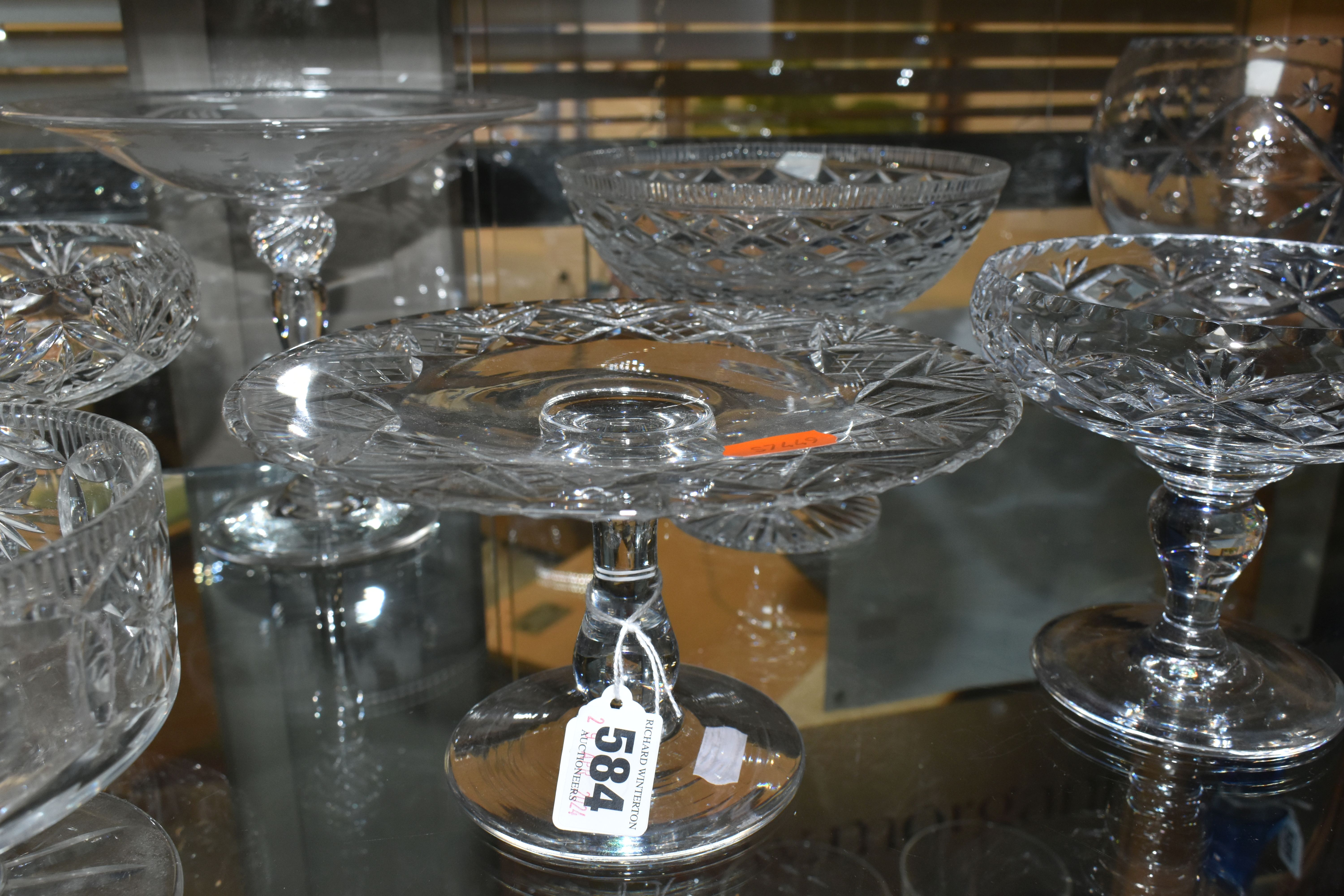 A COLLECTION OF TAZZA, COMPOTE AND BON BON DISHES, ten assorted designs comprising a rose etched bon - Image 4 of 12