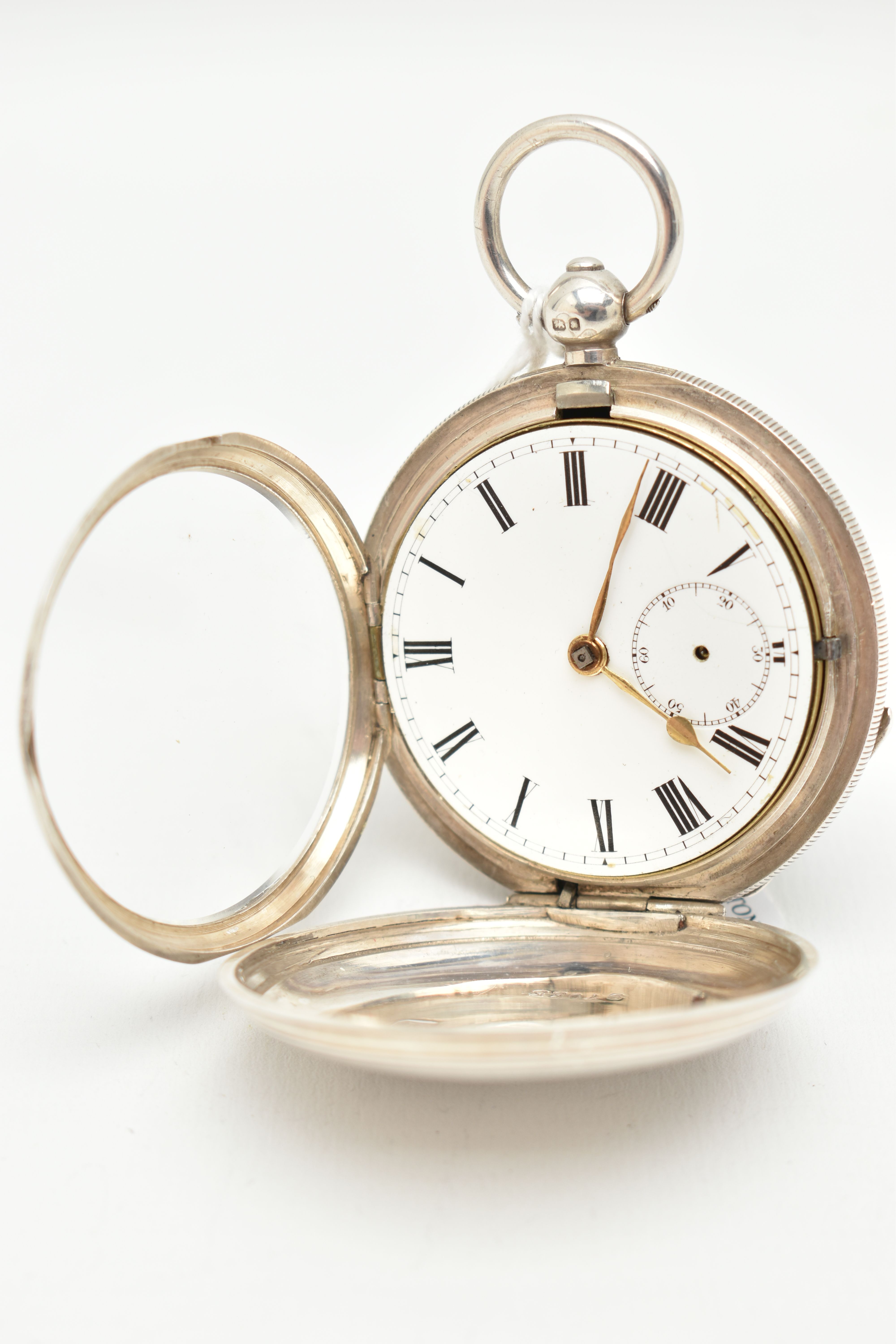 AN EDWARDIAN SILVER FULL HUNTER POCKET WATCH, key wound movement, Roman numerals, second - Image 5 of 6