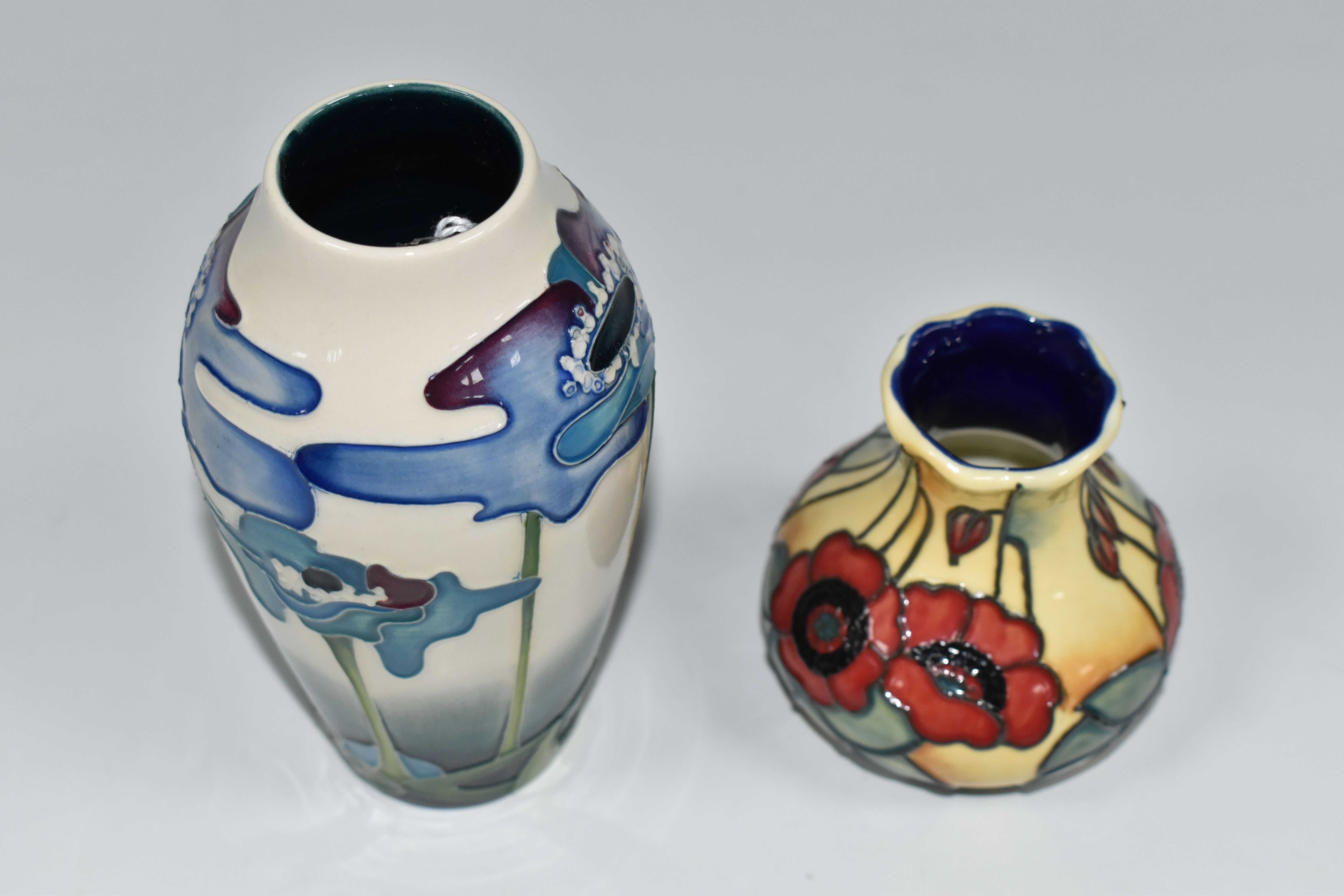 A MOORCROFT POTTERY VASE AND A SIMILAR OLD TUPTON WARE VASE, the Moorcroft Pottery baluster vase - Image 2 of 6