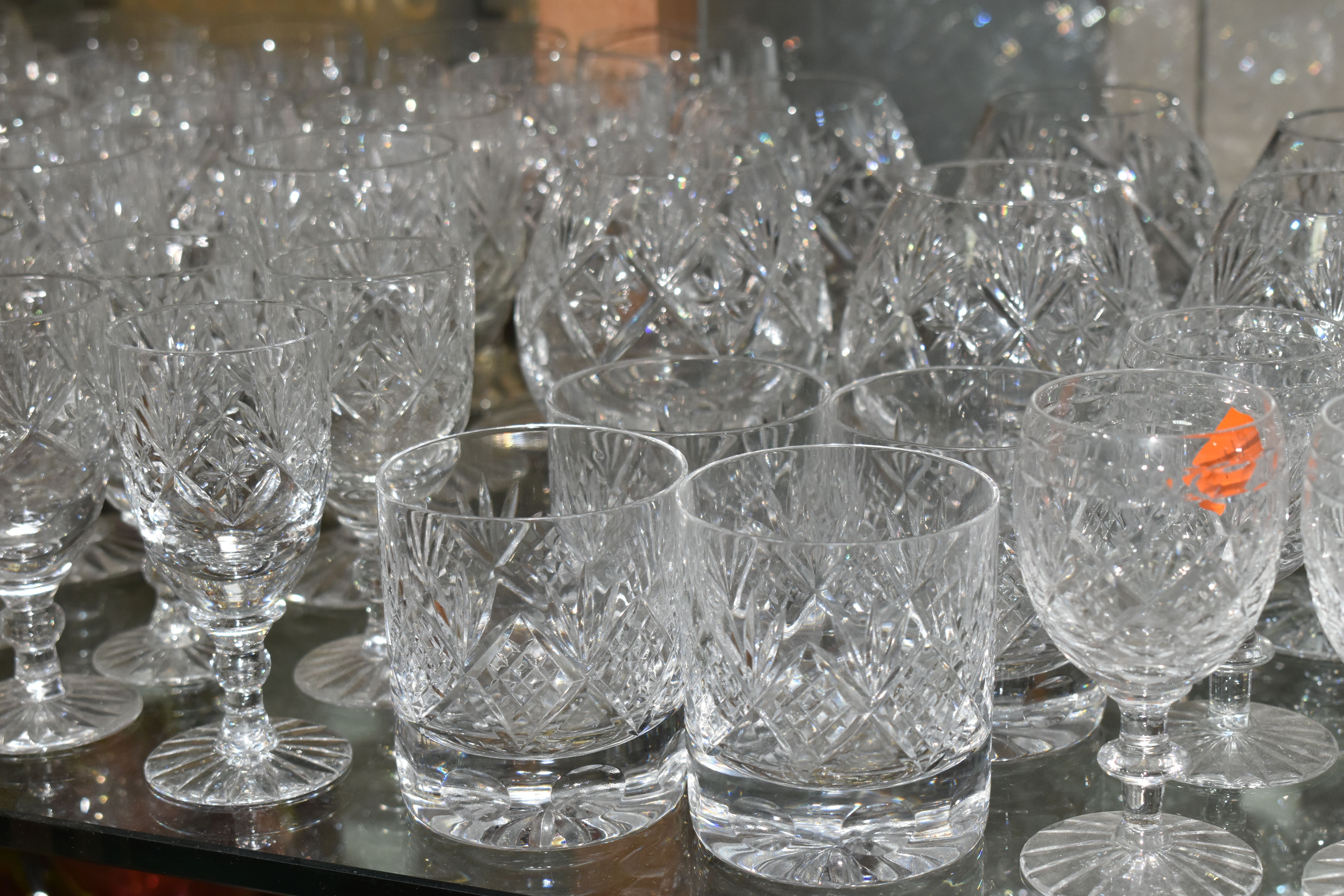 A QUANTITY OF CUT GLASS DRINKING GLASSES, mainly sets or part sets of glasses, tumblers, sherry - Image 4 of 13