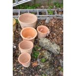A COLLECTION OF TERRACOTTA AND MODERN COMPOSITE GARDEN POTS including a Hare, a boot, six pots (8)