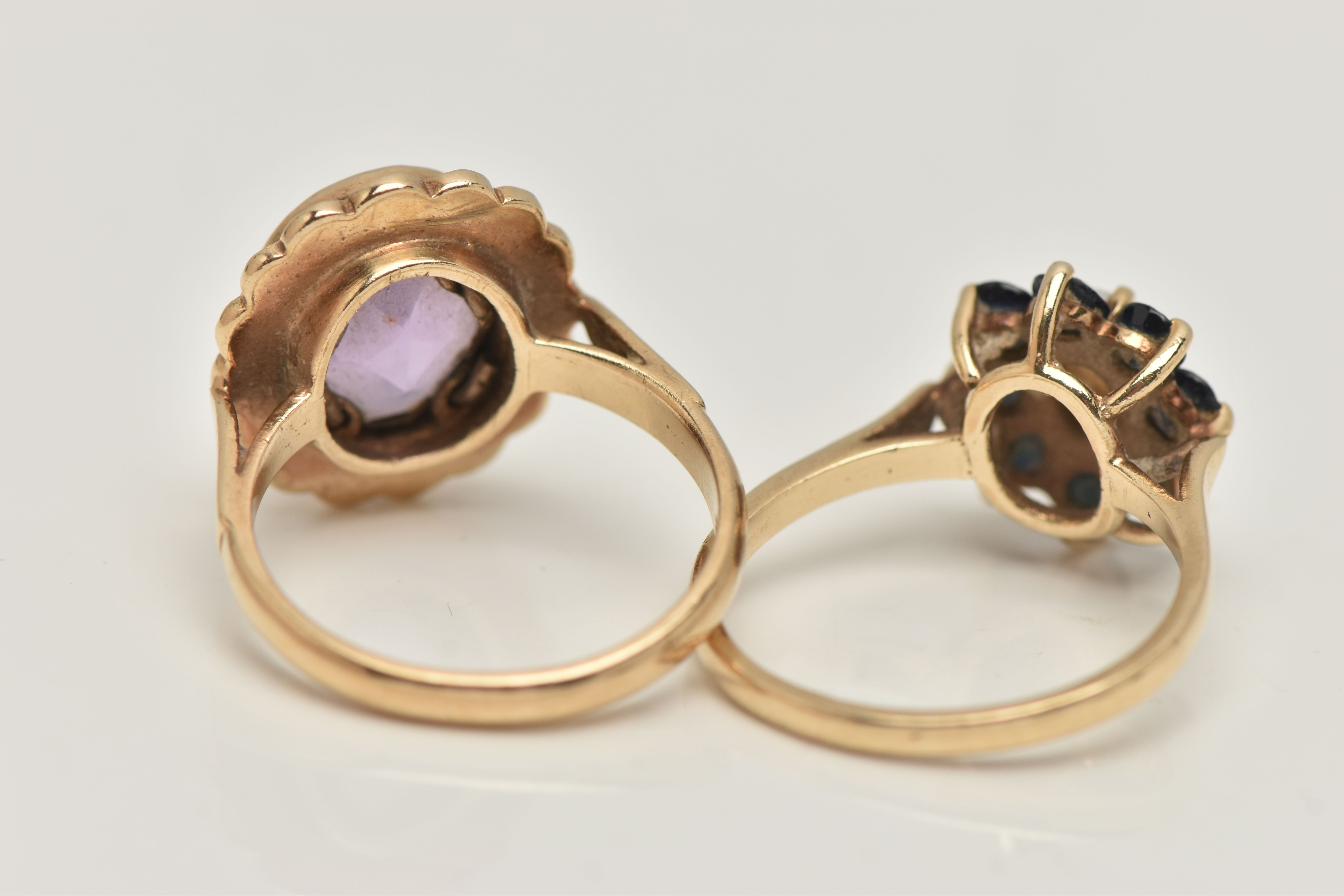 TWO GEM SET RINGS, the first an oval opal set with a surround of circular cut sapphires, prong set - Image 4 of 4