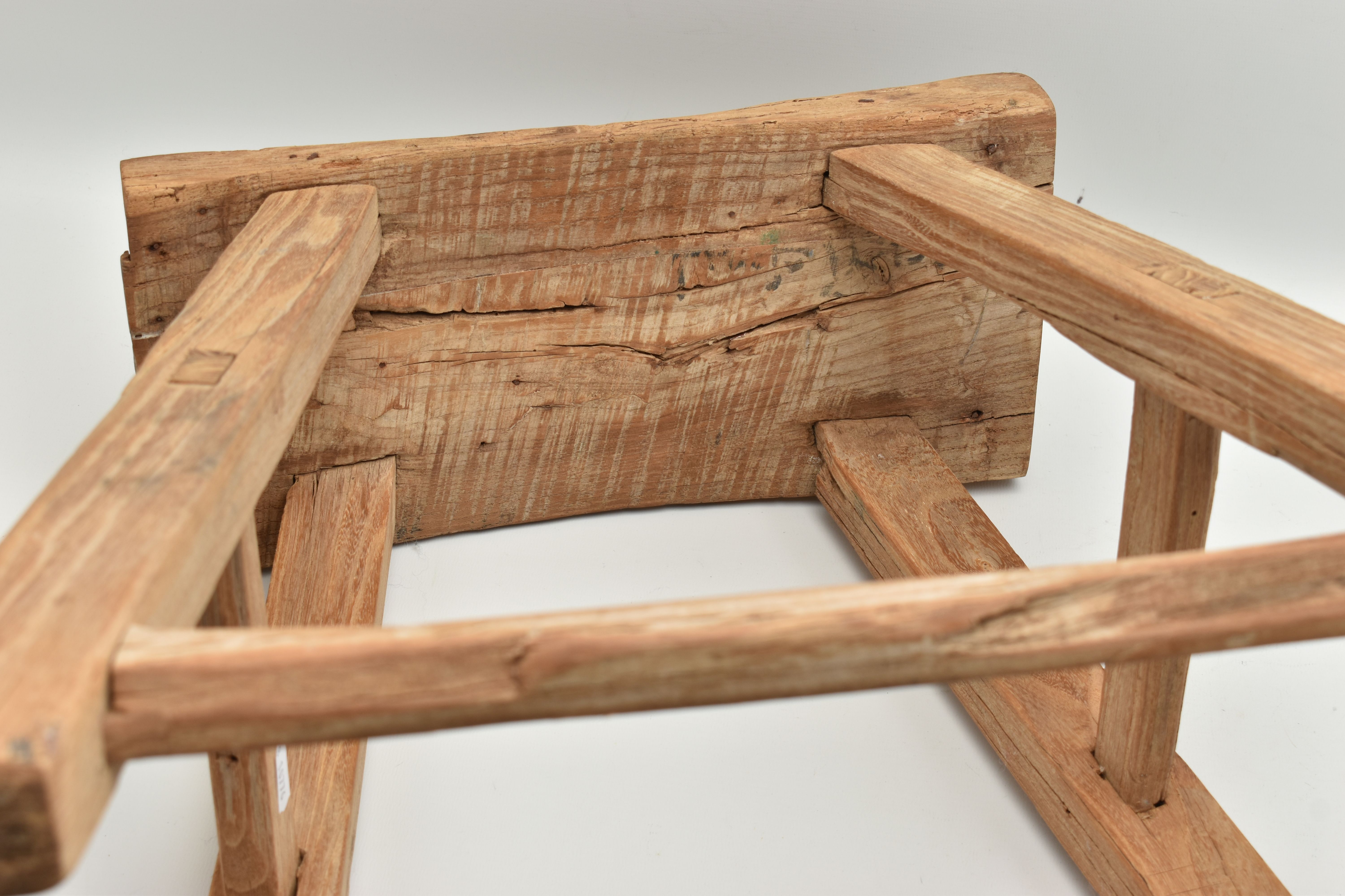 AN ELM STOOL, on square tapered legs, united by stretchers, width 46cm x depth 31cm x height 50cm ( - Image 6 of 6