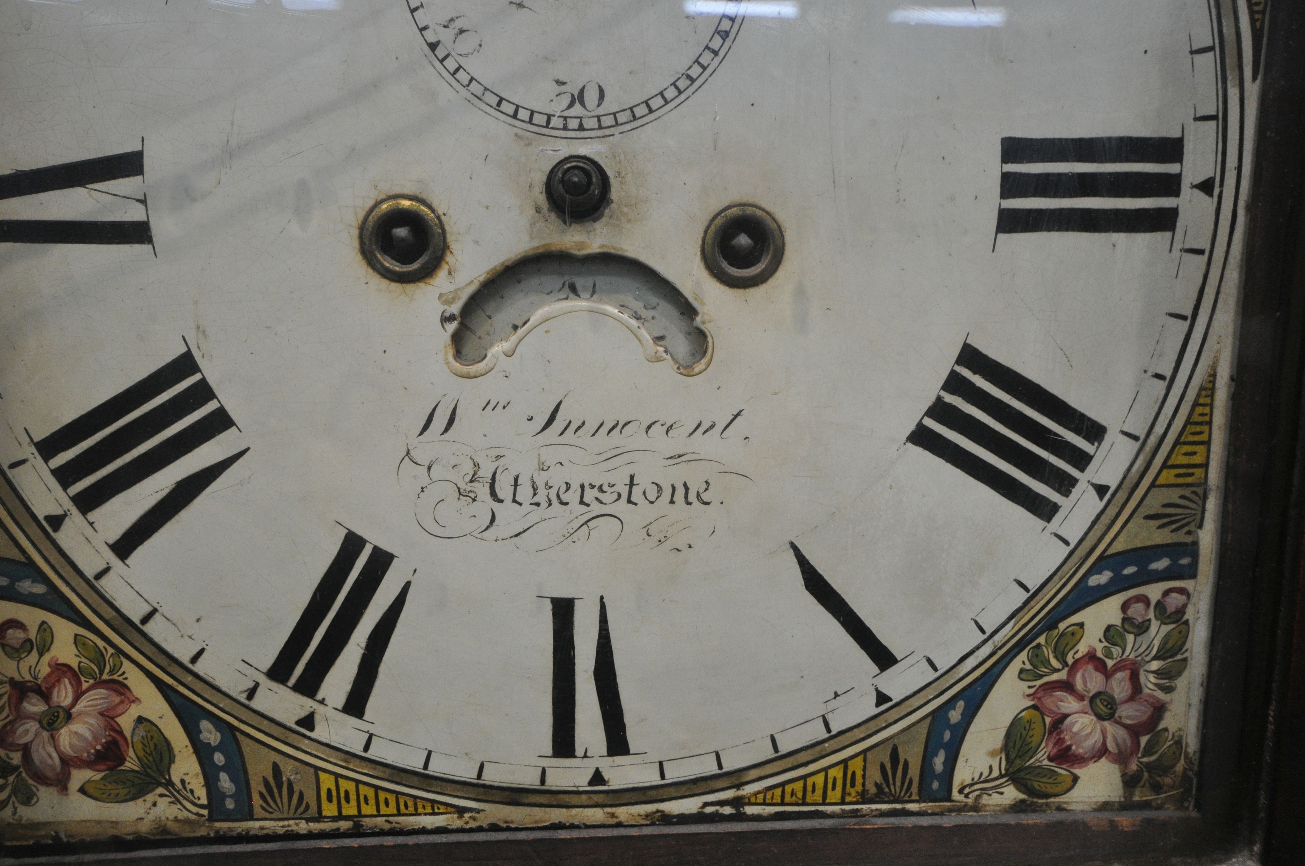 A GEORGIAN OAK EIGHT DAY LONGCASE CLOCK, with swan neck pediment above an arched glazed door, that's - Image 5 of 8