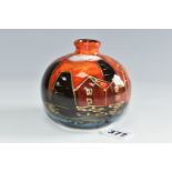 AN ANITA HARRIS ART POTTERY BULBOUS VASE, hand painted black and orange Potteries design, gilt