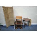 A 20TH CENTURY OAK LAMP TABLE, with shaped legs, united by an undershelf, a nest of two tables, a