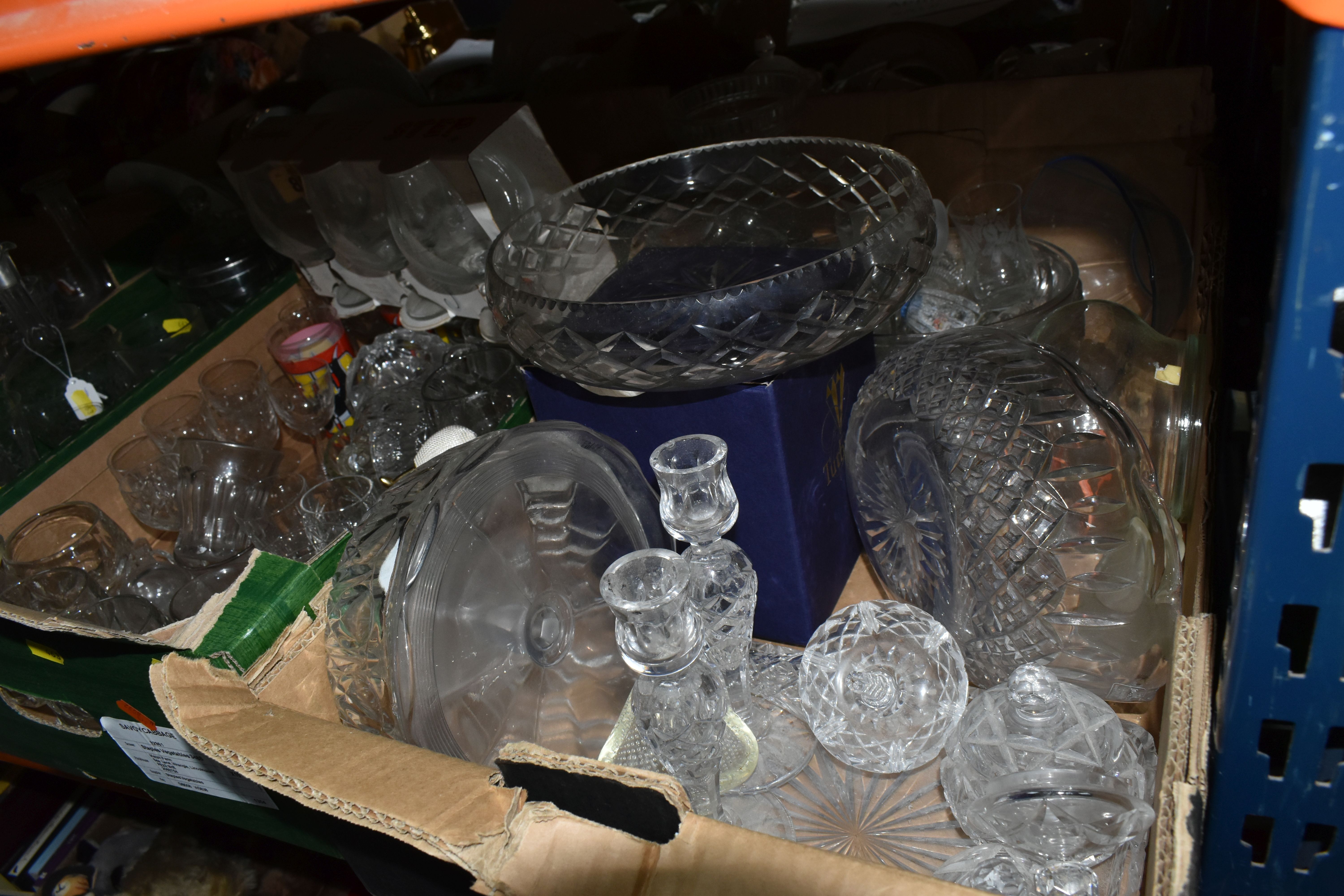 THREE BOXES AND LOOSE GLASSWARE, to include Victorian wine glasses, decanter, clear glass jelly - Image 5 of 5