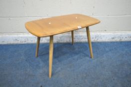 LUCIAN ERCOLANI, ERCOL, A MID CENTURY ELM AND BEECH COFFEE TABLE, raised on cylindrical tapered
